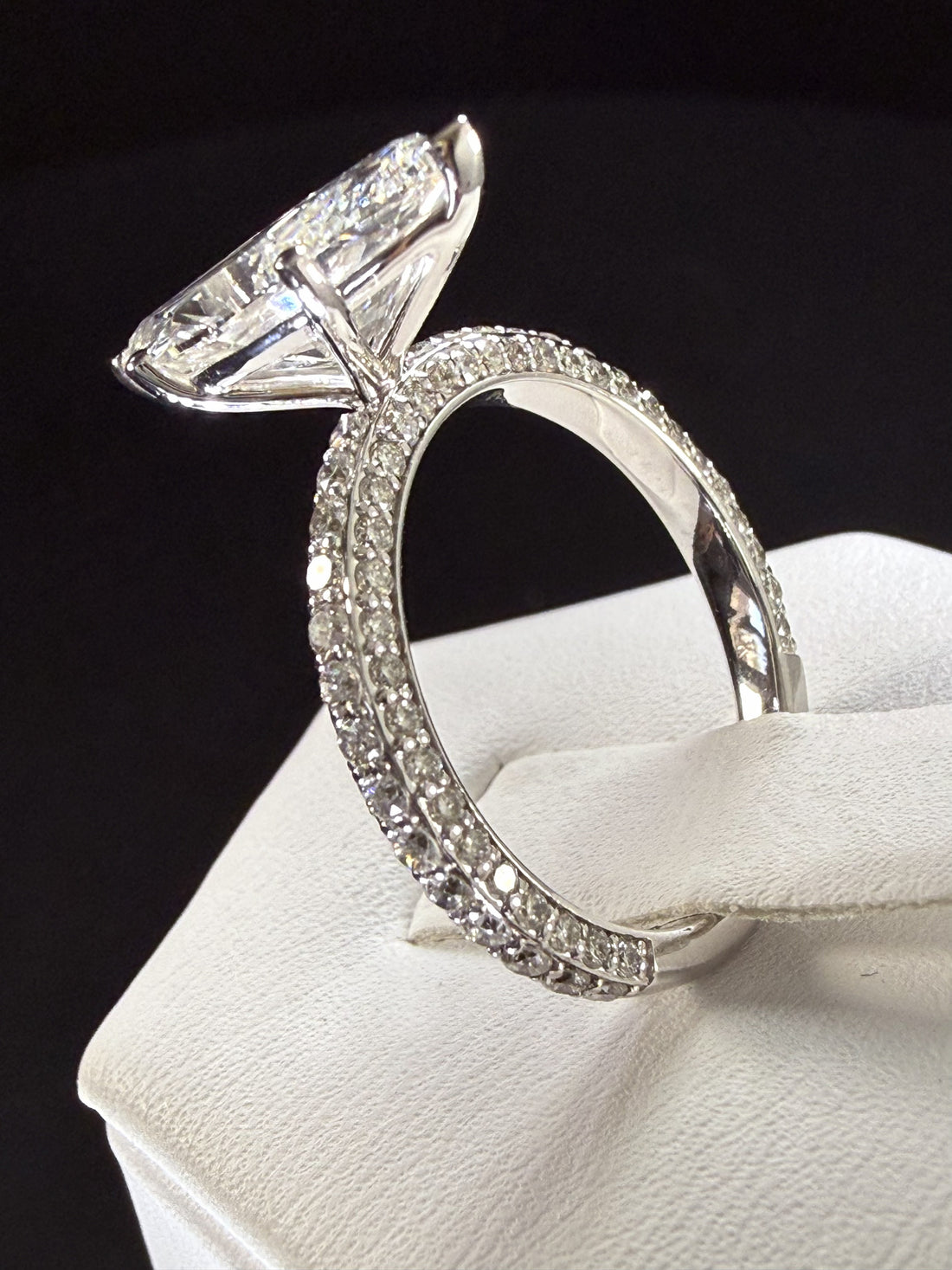4 ct Total Weight Marquise Cut Diamond IGI Certified 14K White Gold All Sides Pave Engagement Ring