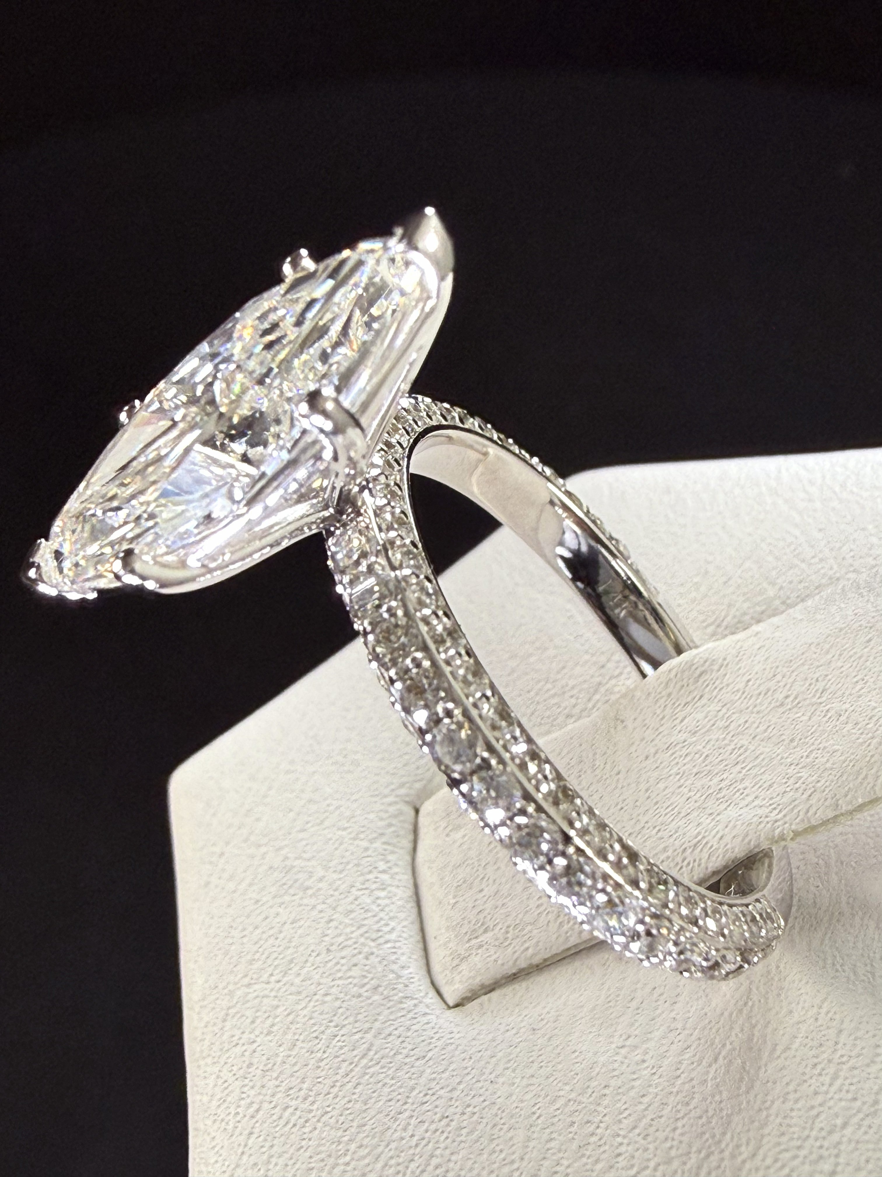 4 ct Total Weight Marquise Cut Diamond IGI Certified 14K White Gold All Sides Pave Engagement Ring