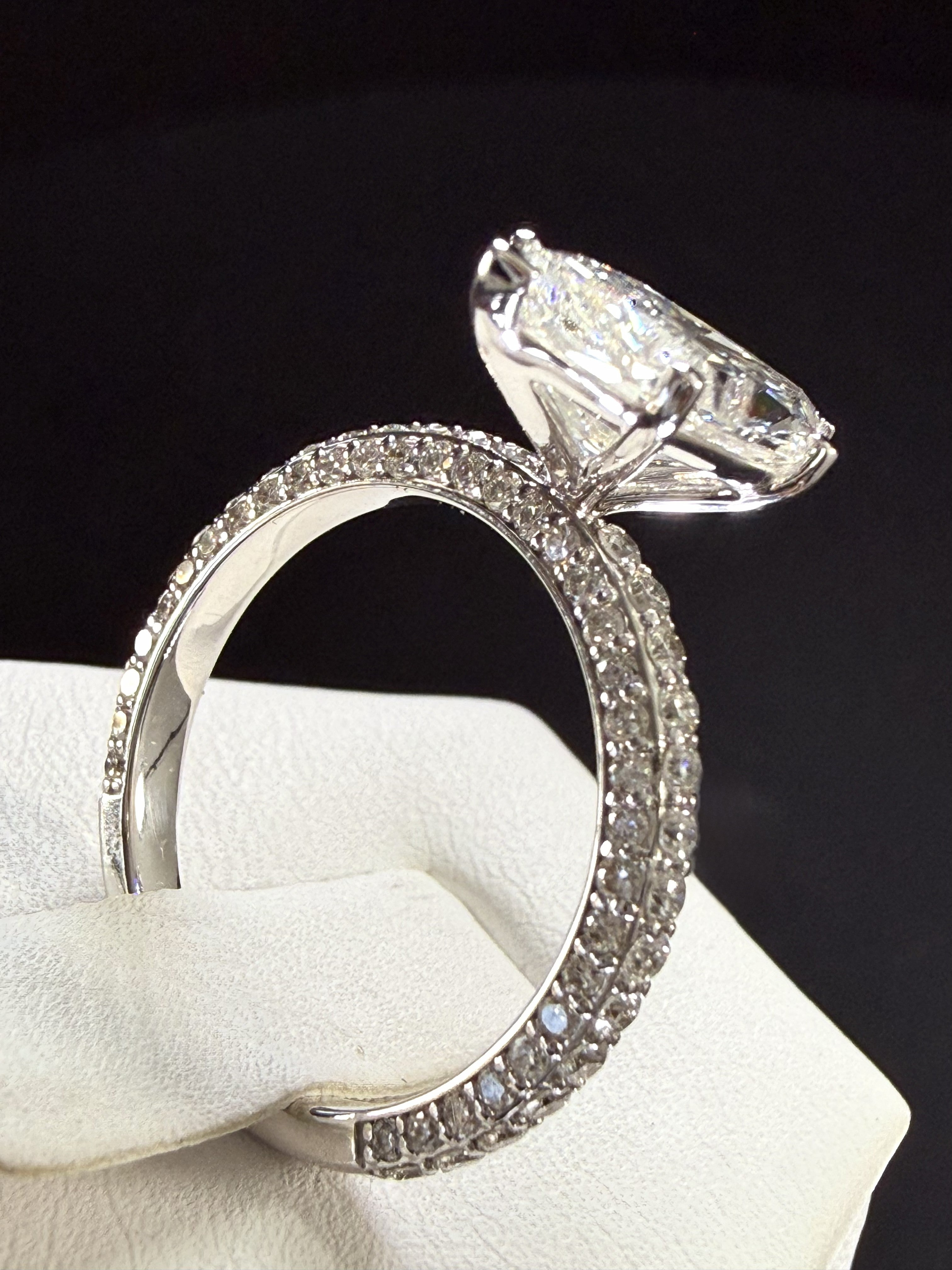 4 ct Total Weight Marquise Cut Diamond IGI Certified 14K White Gold All Sides Pave Engagement Ring