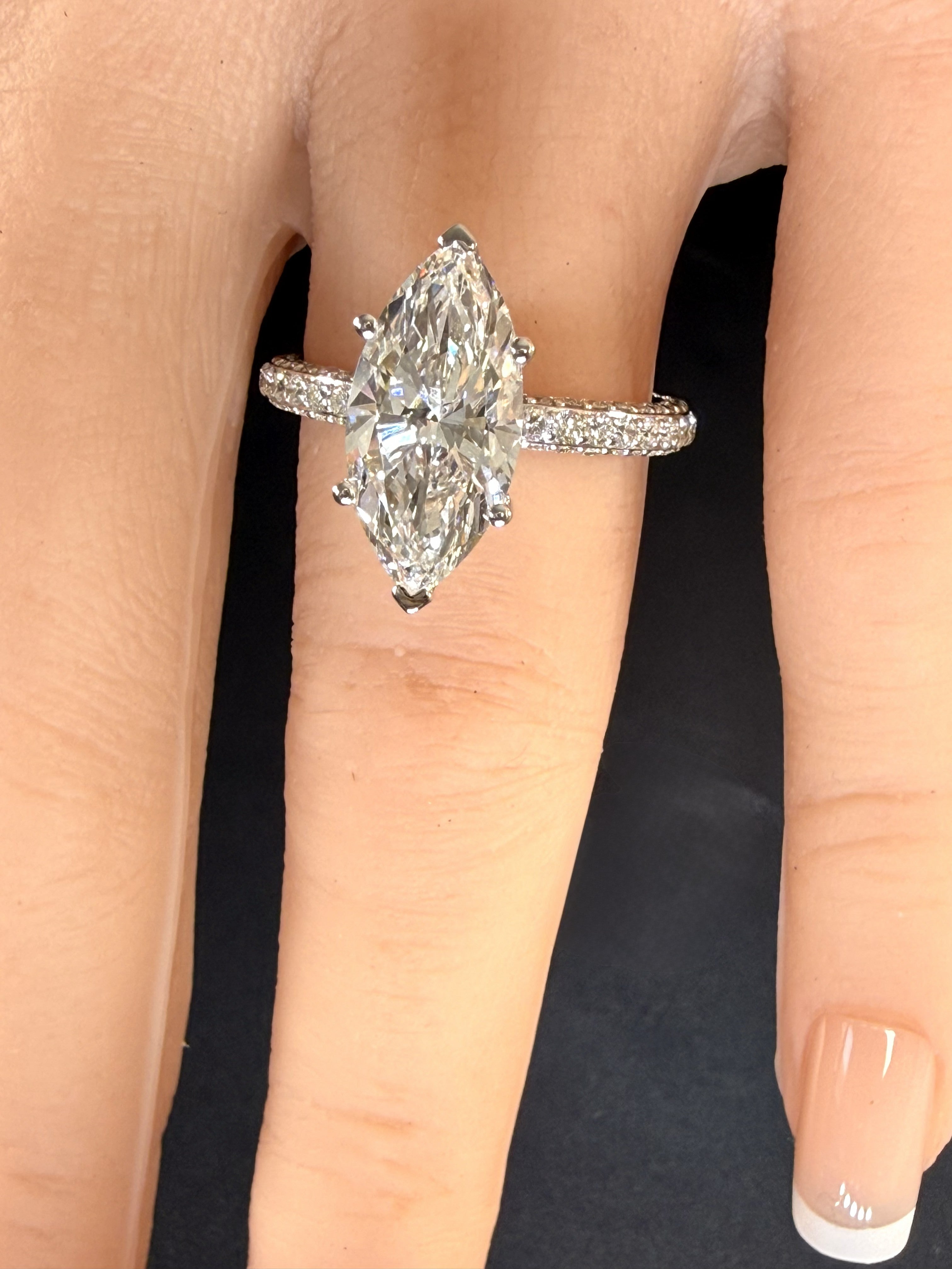 4 ct Total Weight Marquise Cut Diamond IGI Certified 14K White Gold All Sides Pave Engagement Ring