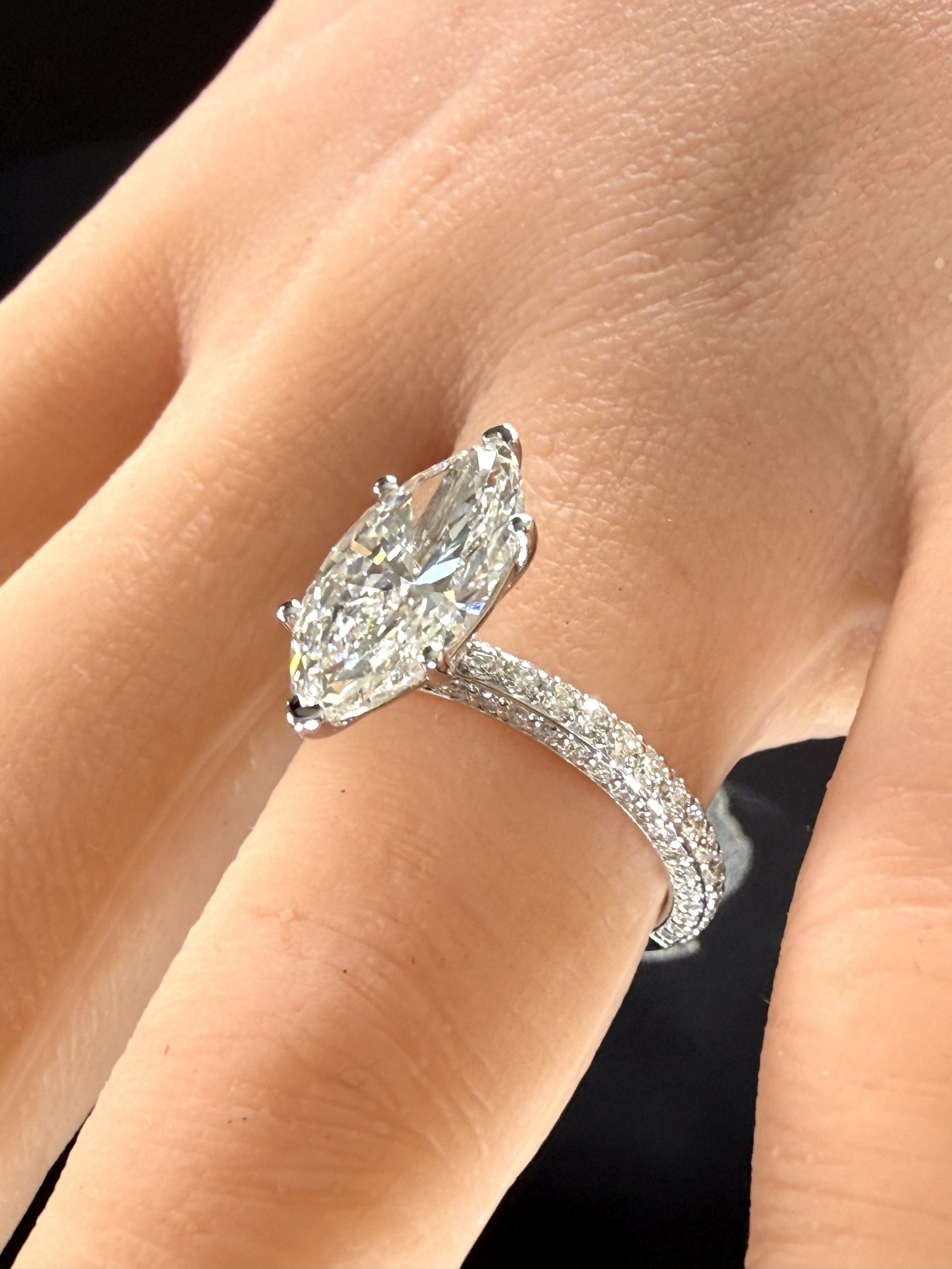4 ct Total Weight Marquise Cut Diamond IGI Certified 14K White Gold All Sides Pave Engagement Ring
