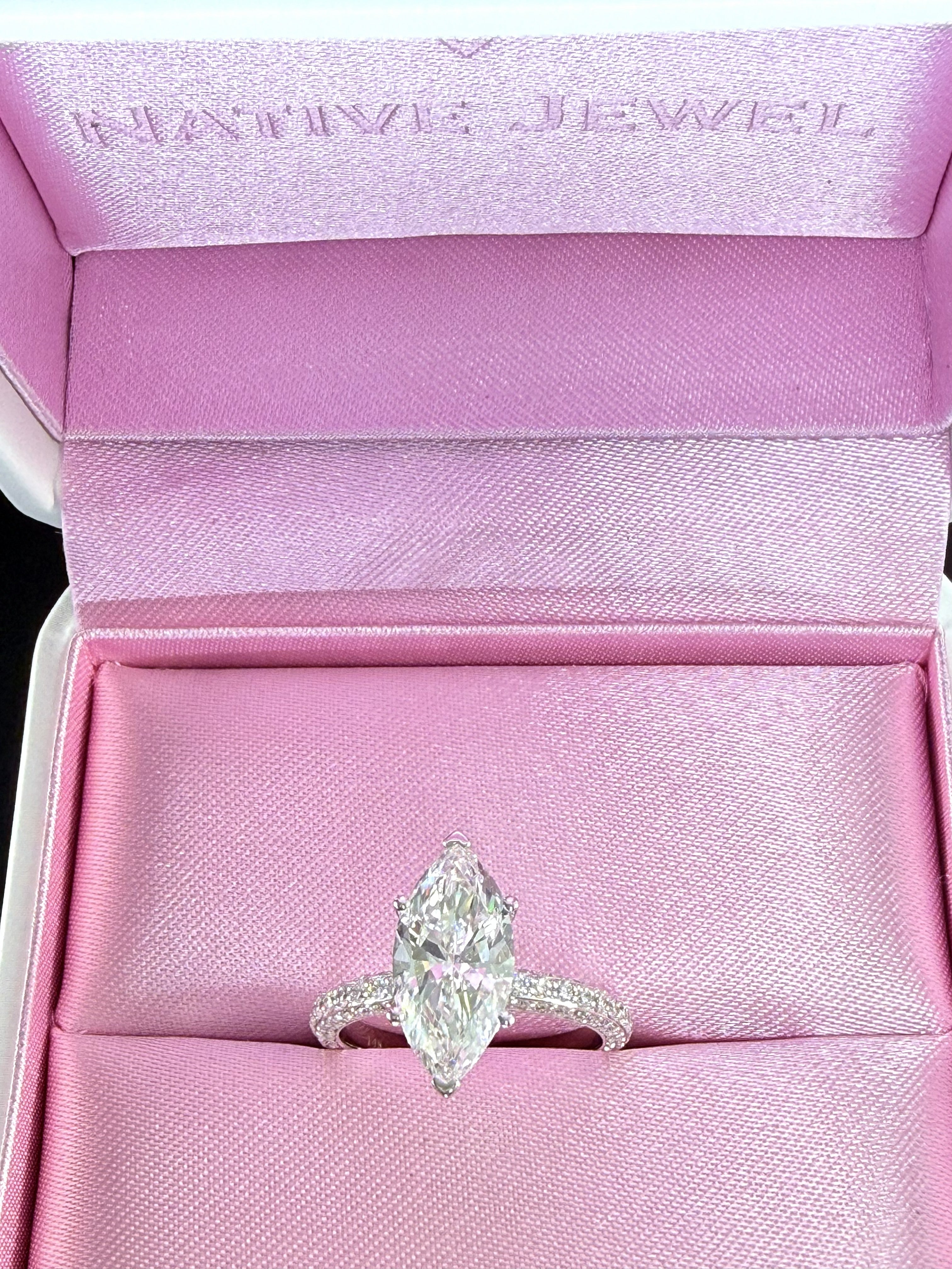4 ct Total Weight Marquise Cut Diamond IGI Certified 14K White Gold All Sides Pave Engagement Ring