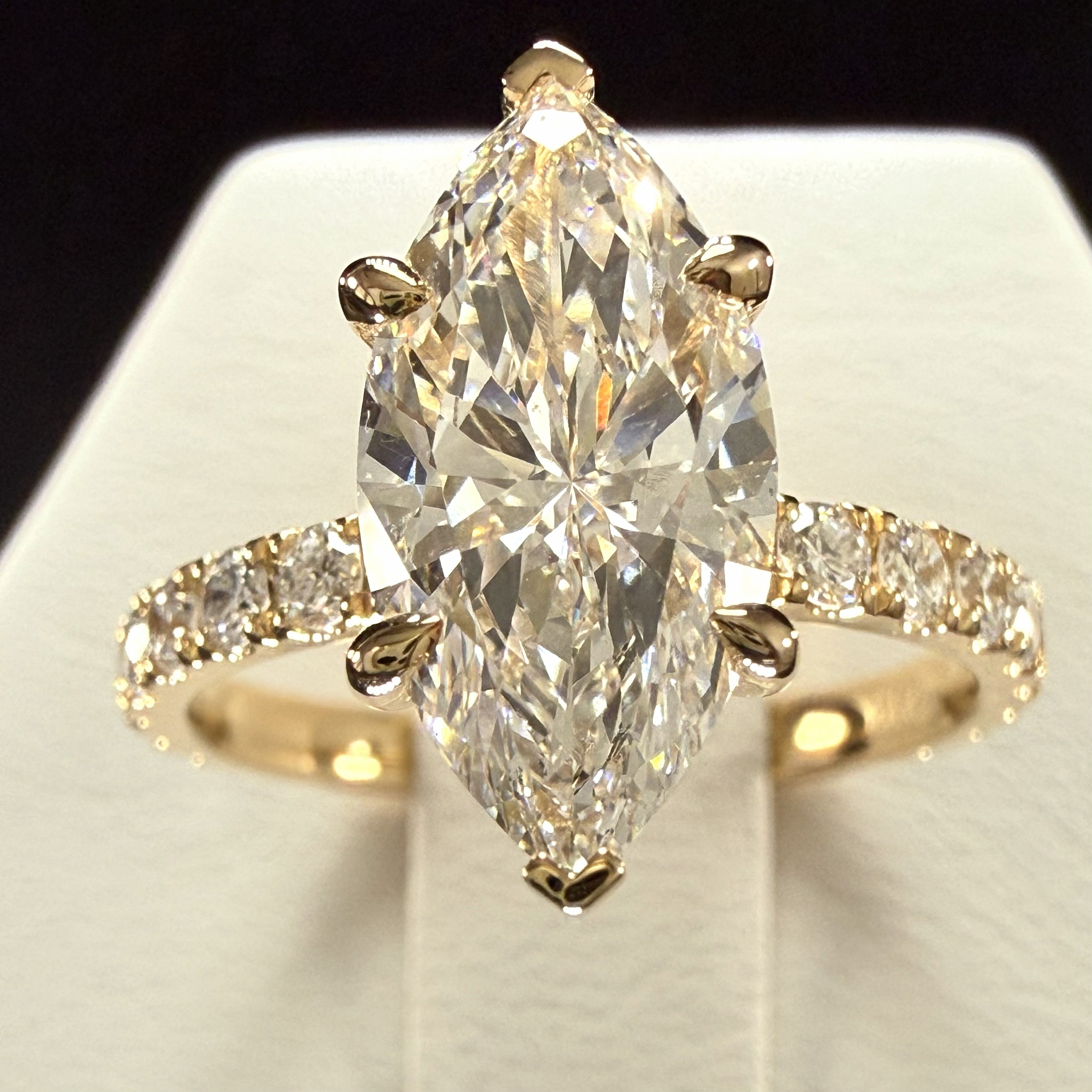 2.75 Total Weight Marquise Cut Diamond 14K Yellow Gold Engagement Ring