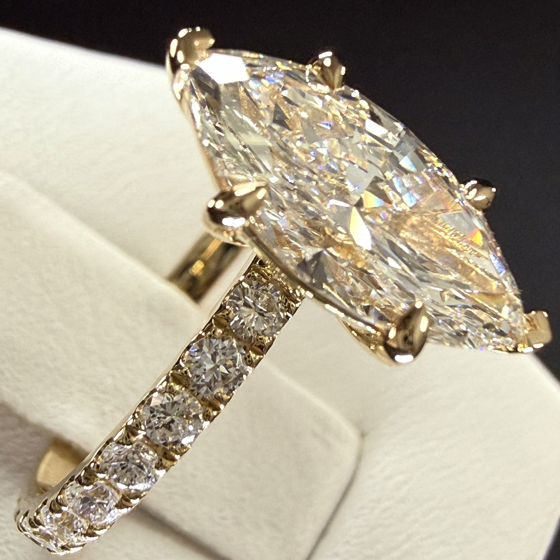 2.75 Total Weight Marquise Cut Diamond 14K Yellow Gold Engagement Ring