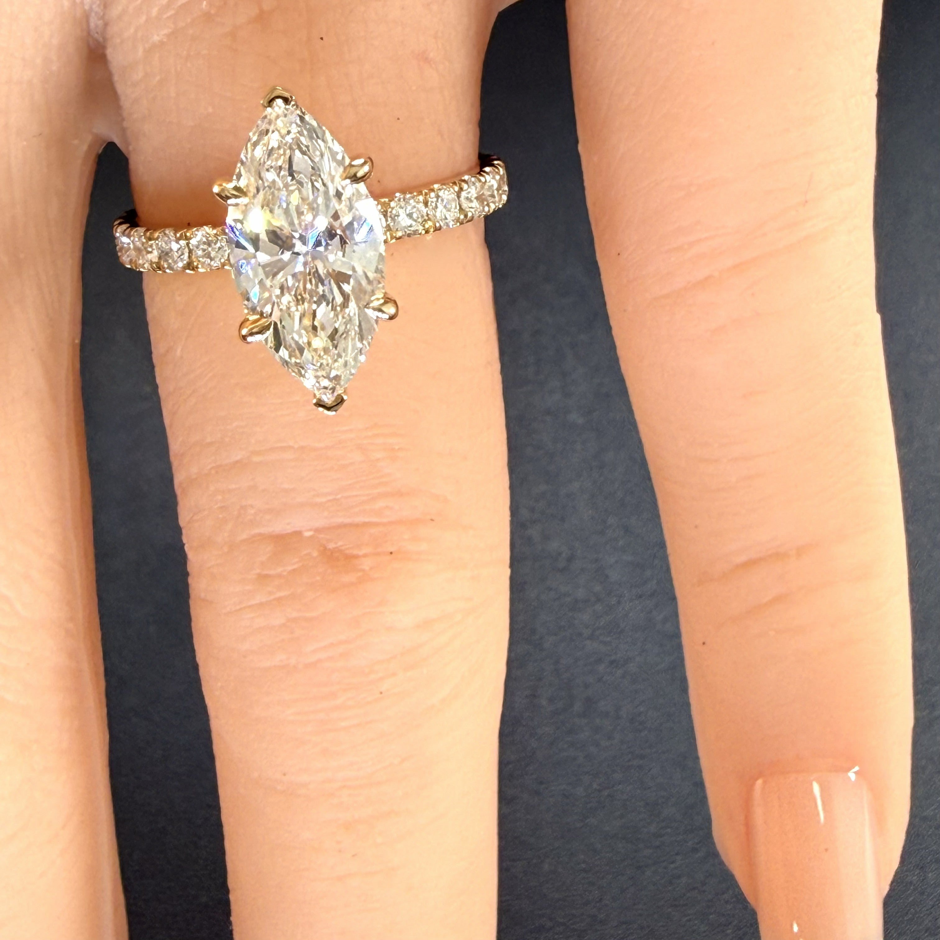 2.75 Total Weight Marquise Cut Diamond 14K Yellow Gold Engagement Ring