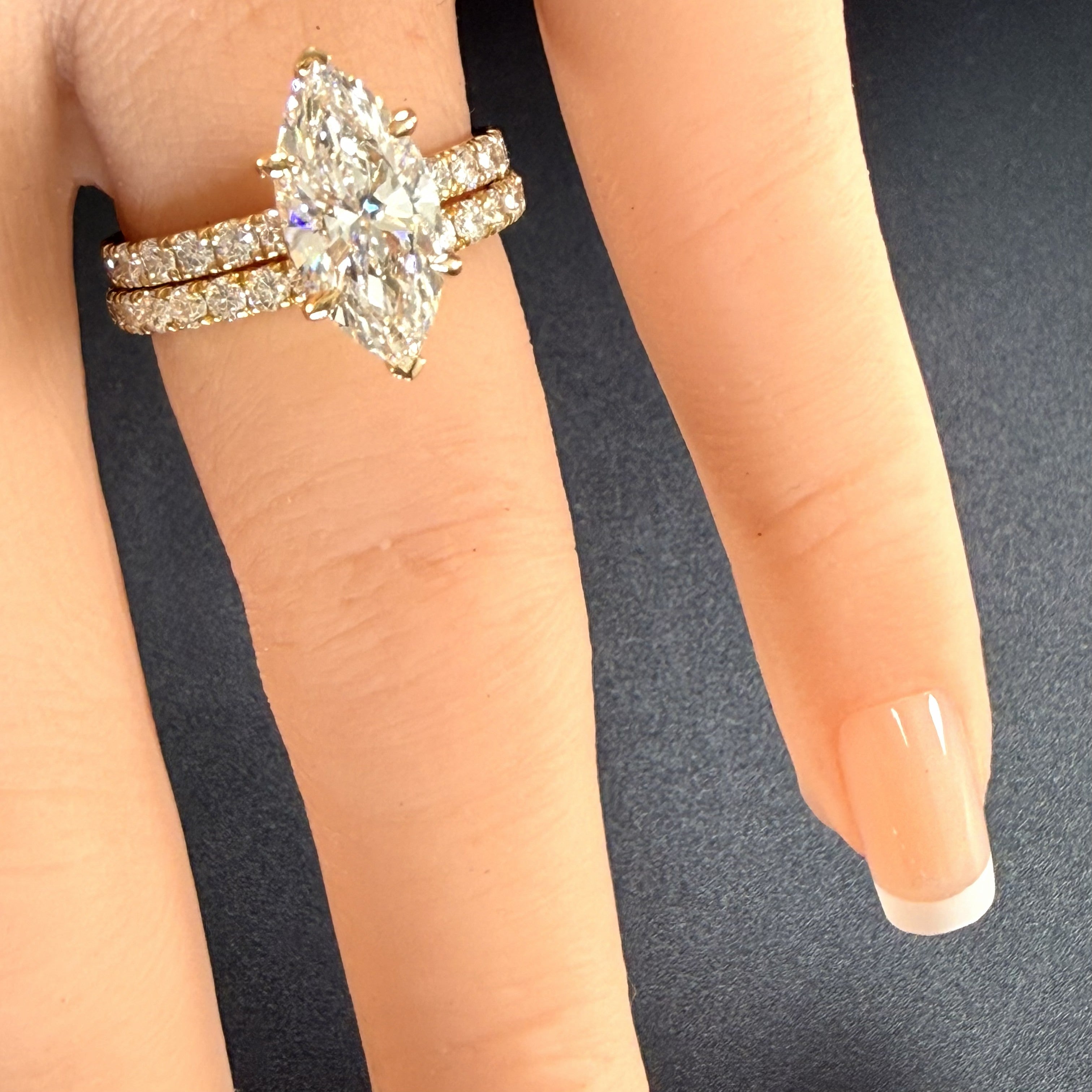 2.75 Total Weight Marquise Cut Diamond 14K Yellow Gold Engagement Ring