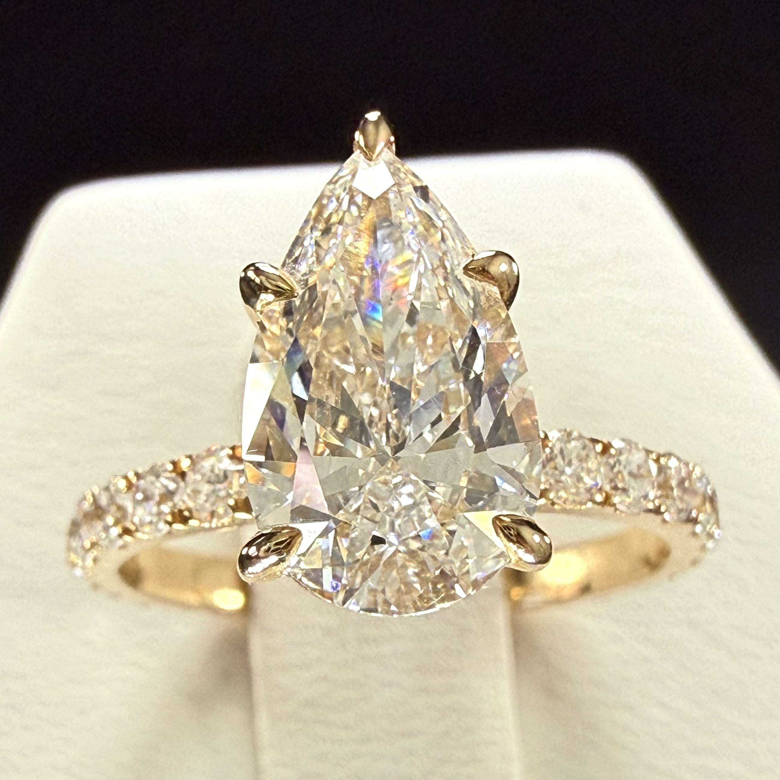 Diamond engagement ring 2ct Pear Lab grown 14K Yellow Gold Engagement Ring