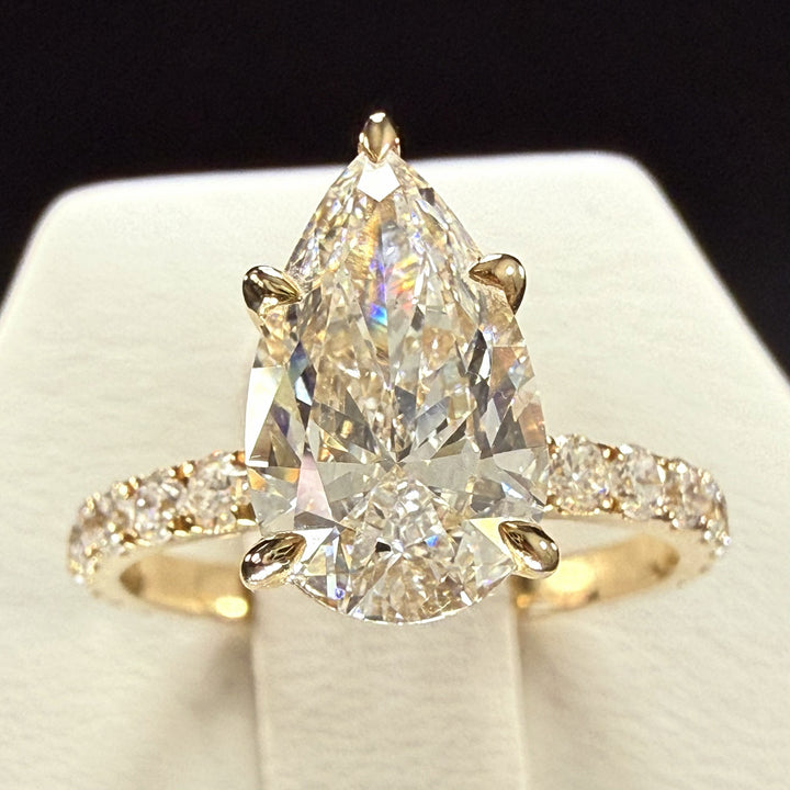 Diamond engagement ring 2ct Pear Lab grown 14K Yellow Gold Engagement Ring