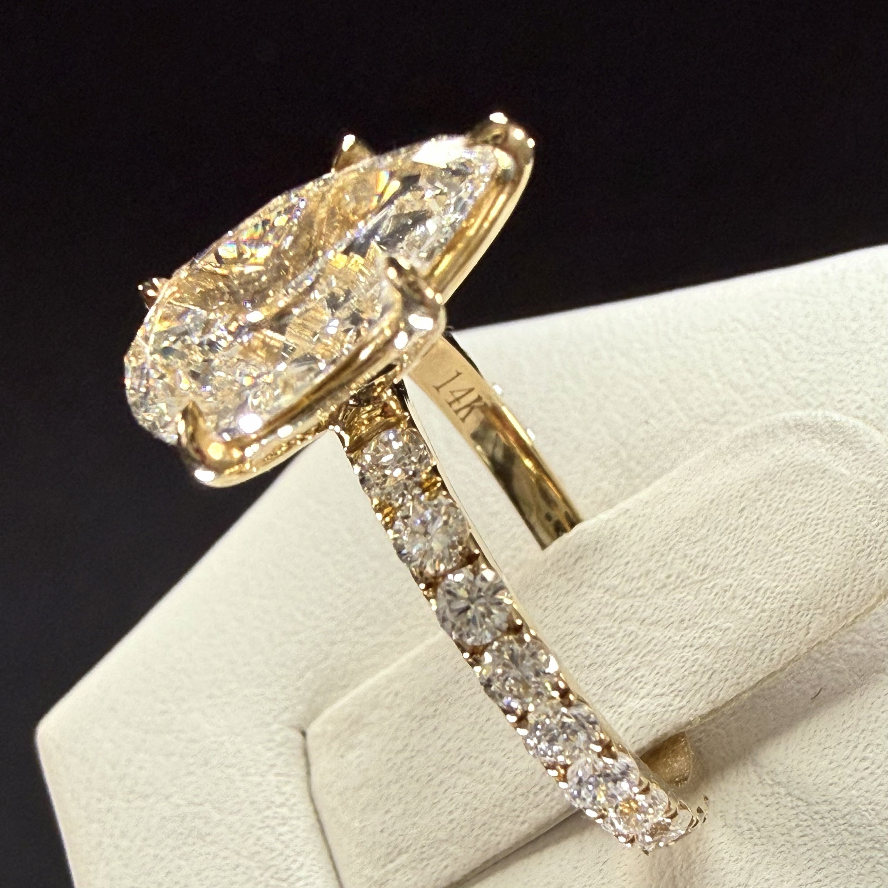 Diamond engagement ring 2ct Pear Lab grown 14K Yellow Gold Engagement Ring