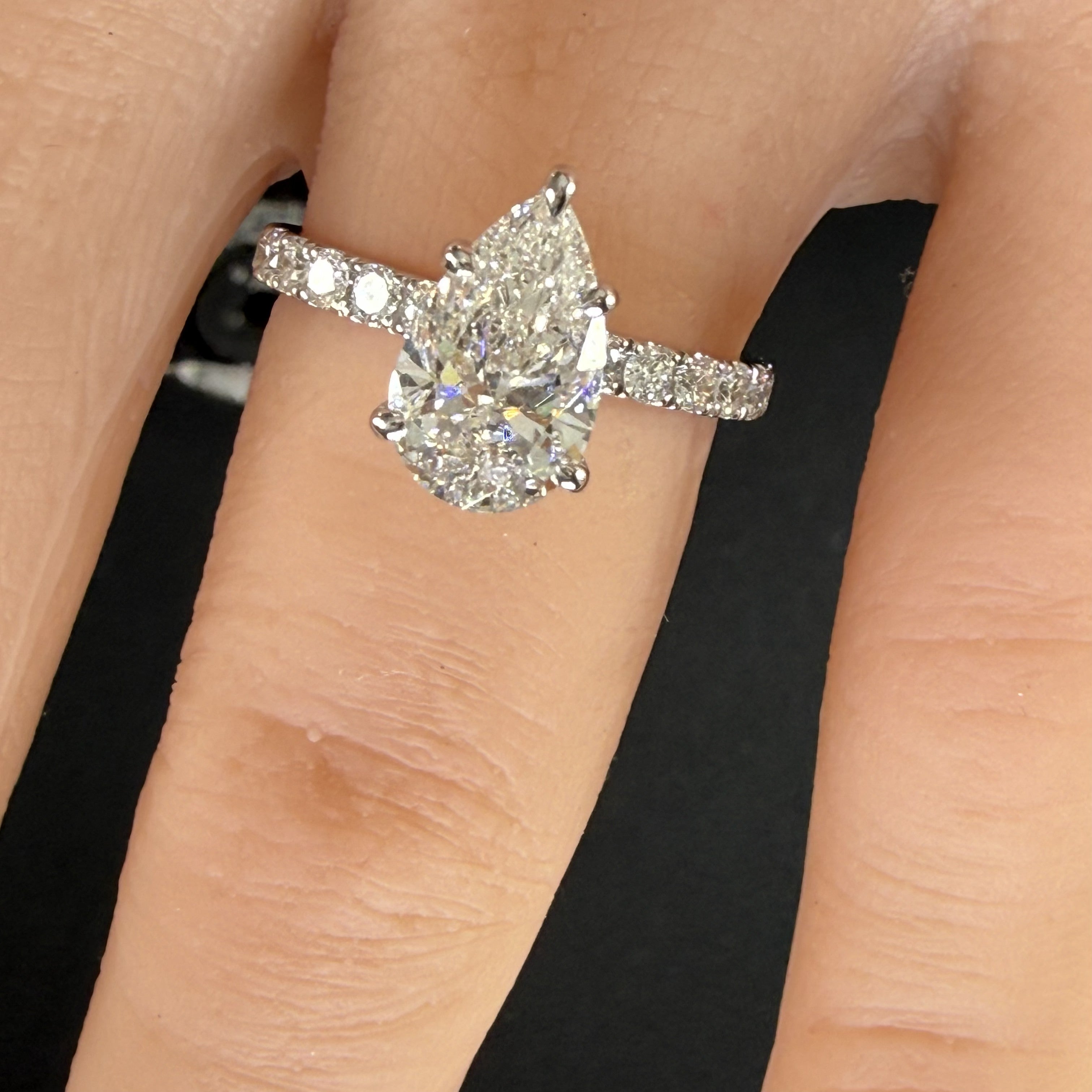 2.25ct Total Weight Pear Cut Diamond IGI Certified 14K White Gold Engagement Ring
