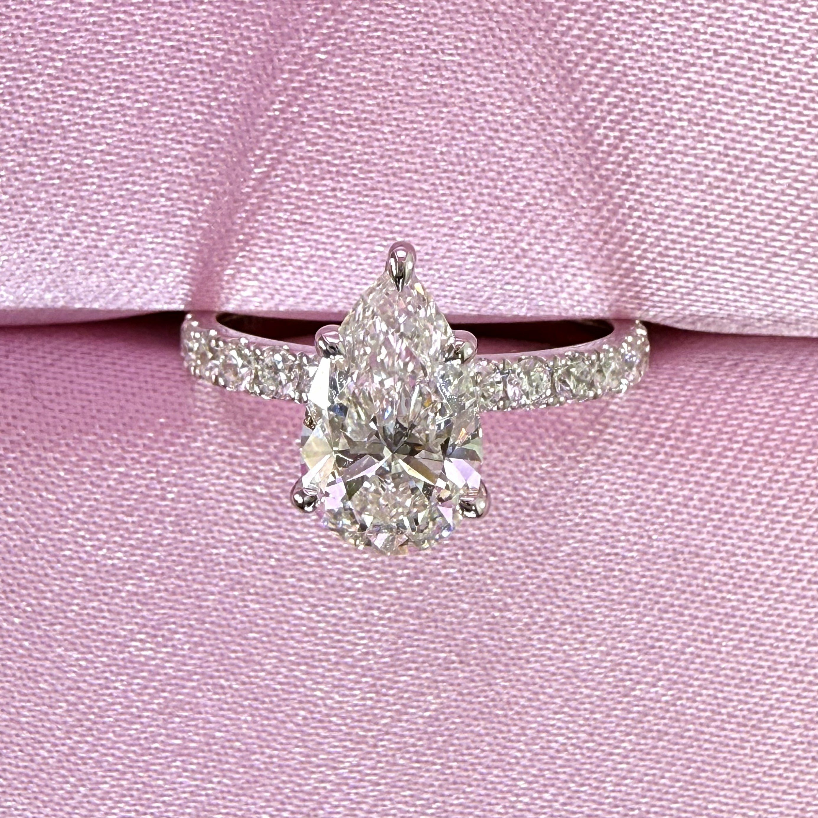 2.25ct Total Weight Pear Cut Diamond IGI Certified 14K White Gold Engagement Ring