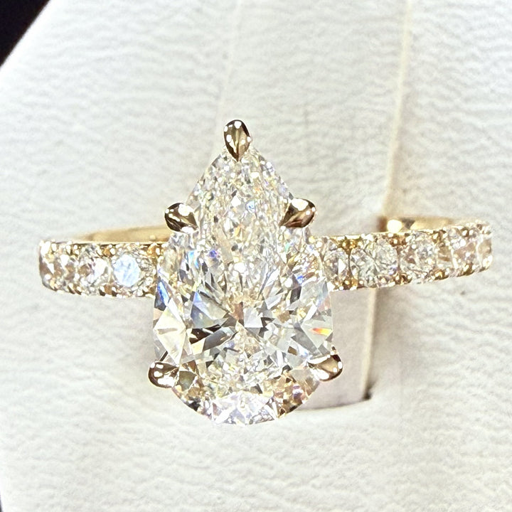 2.28ct Total Weight Pear Cut Diamond IGI Certified 14K Yellow Gold Engagement Ring