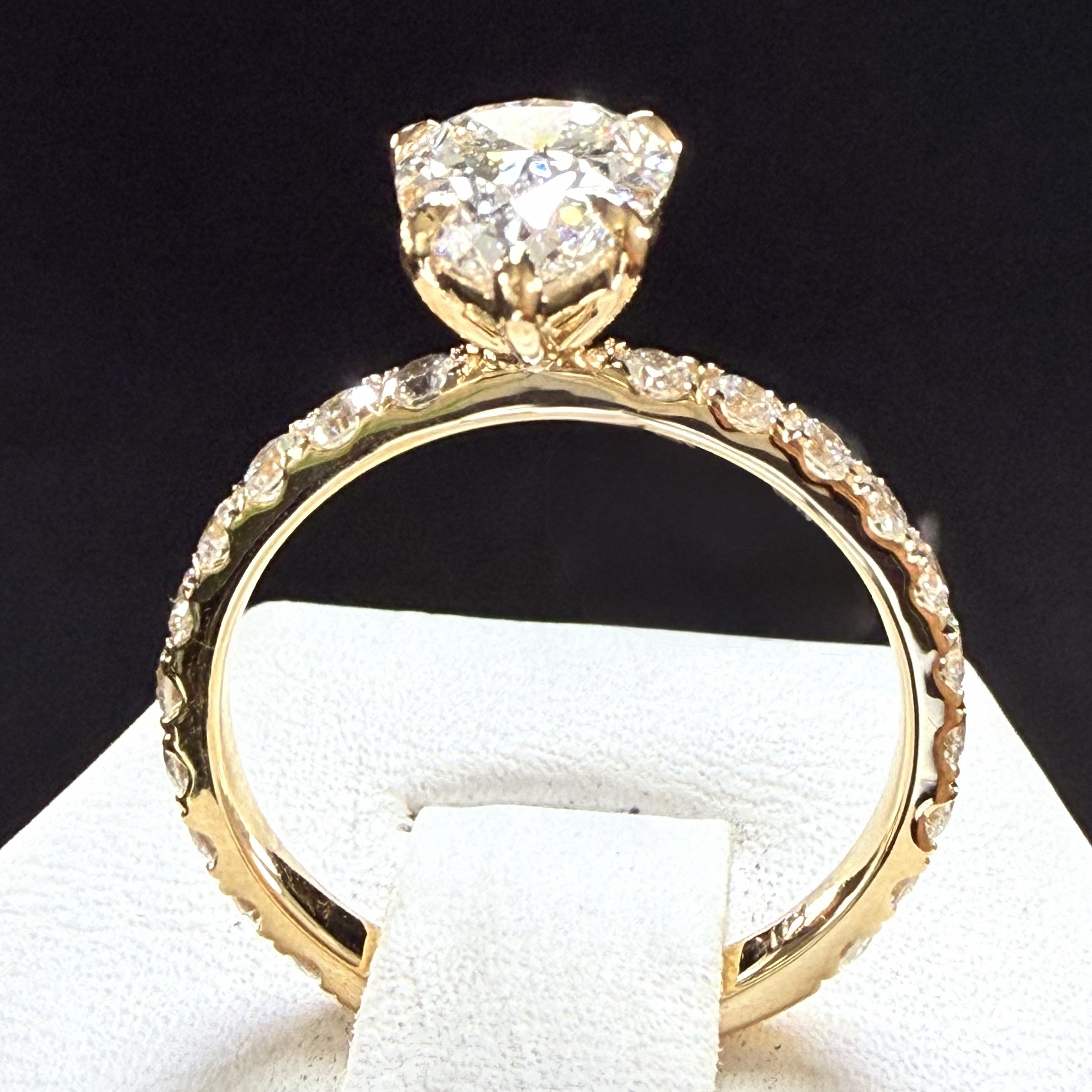 2.28ct Total Weight Pear Cut Diamond IGI Certified 14K Yellow Gold Engagement Ring