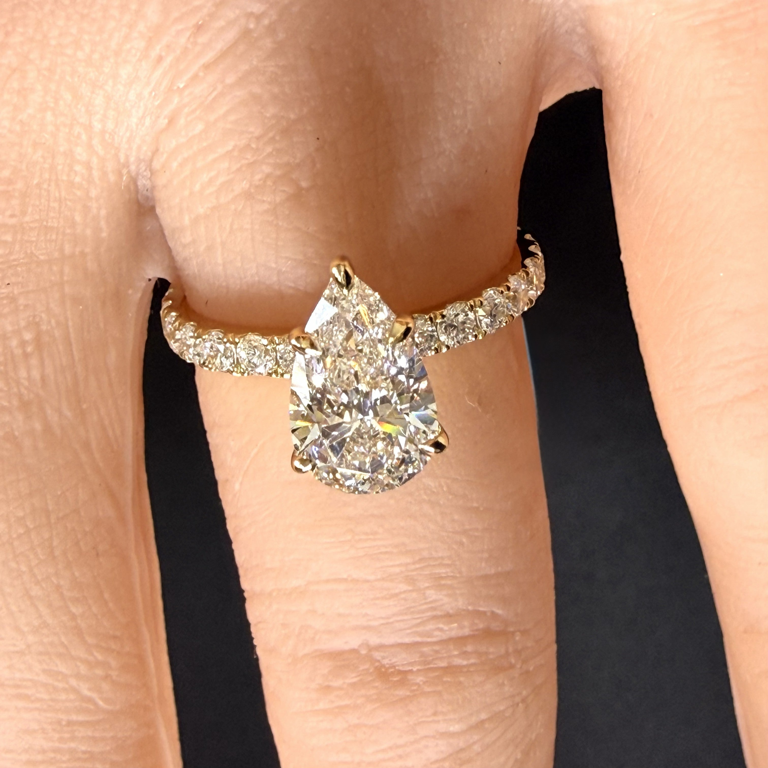 2.28ct Total Weight Pear Cut Diamond IGI Certified 14K Yellow Gold Engagement Ring
