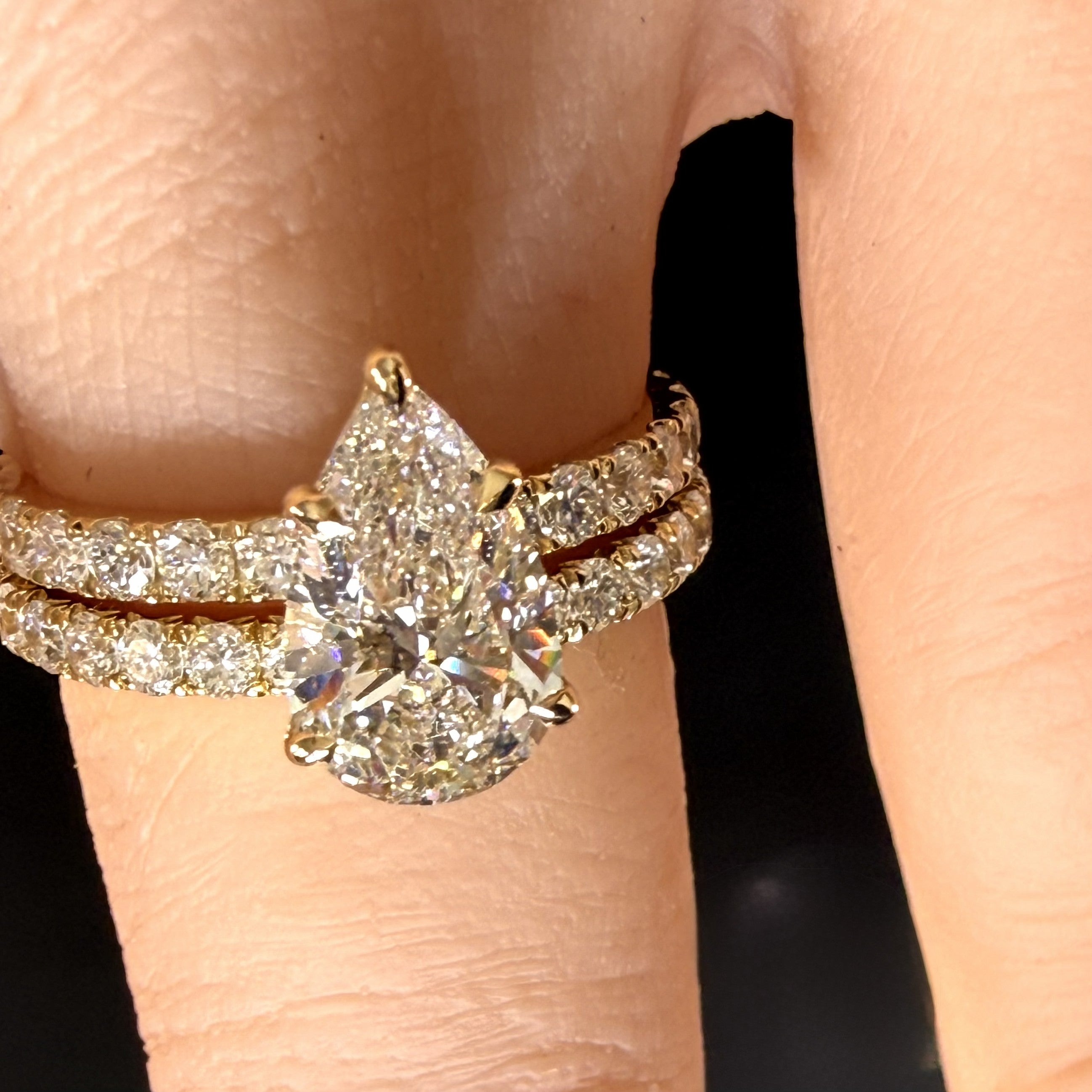 2.28ct Total Weight Pear Cut Diamond IGI Certified 14K Yellow Gold Engagement Ring