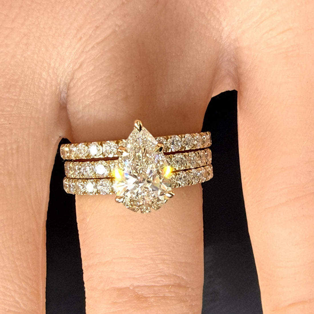 2.28ct Total Weight Pear Cut Diamond IGI Certified 14K Yellow Gold Engagement Ring
