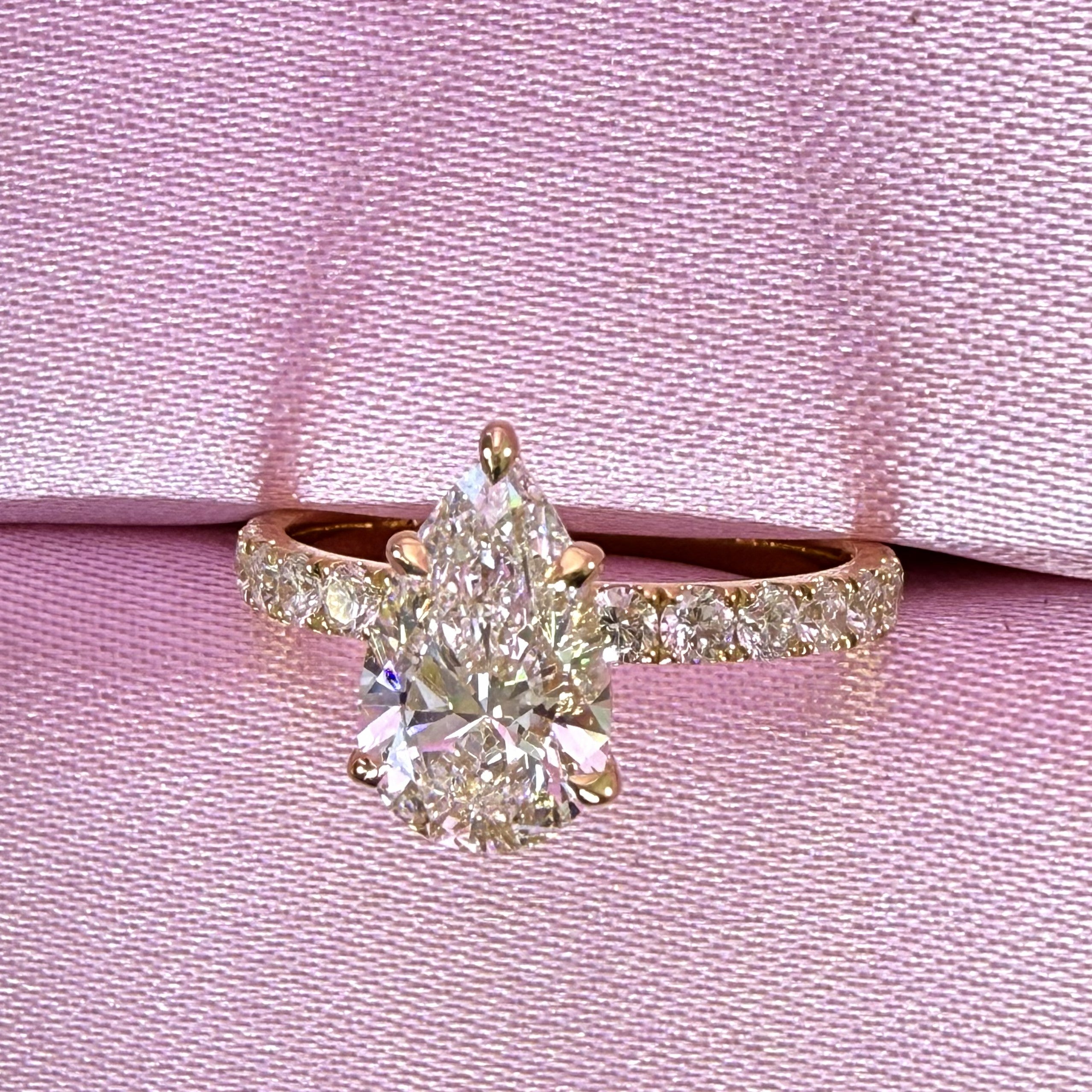 2.28ct Total Weight Pear Cut Diamond IGI Certified 14K Yellow Gold Engagement Ring