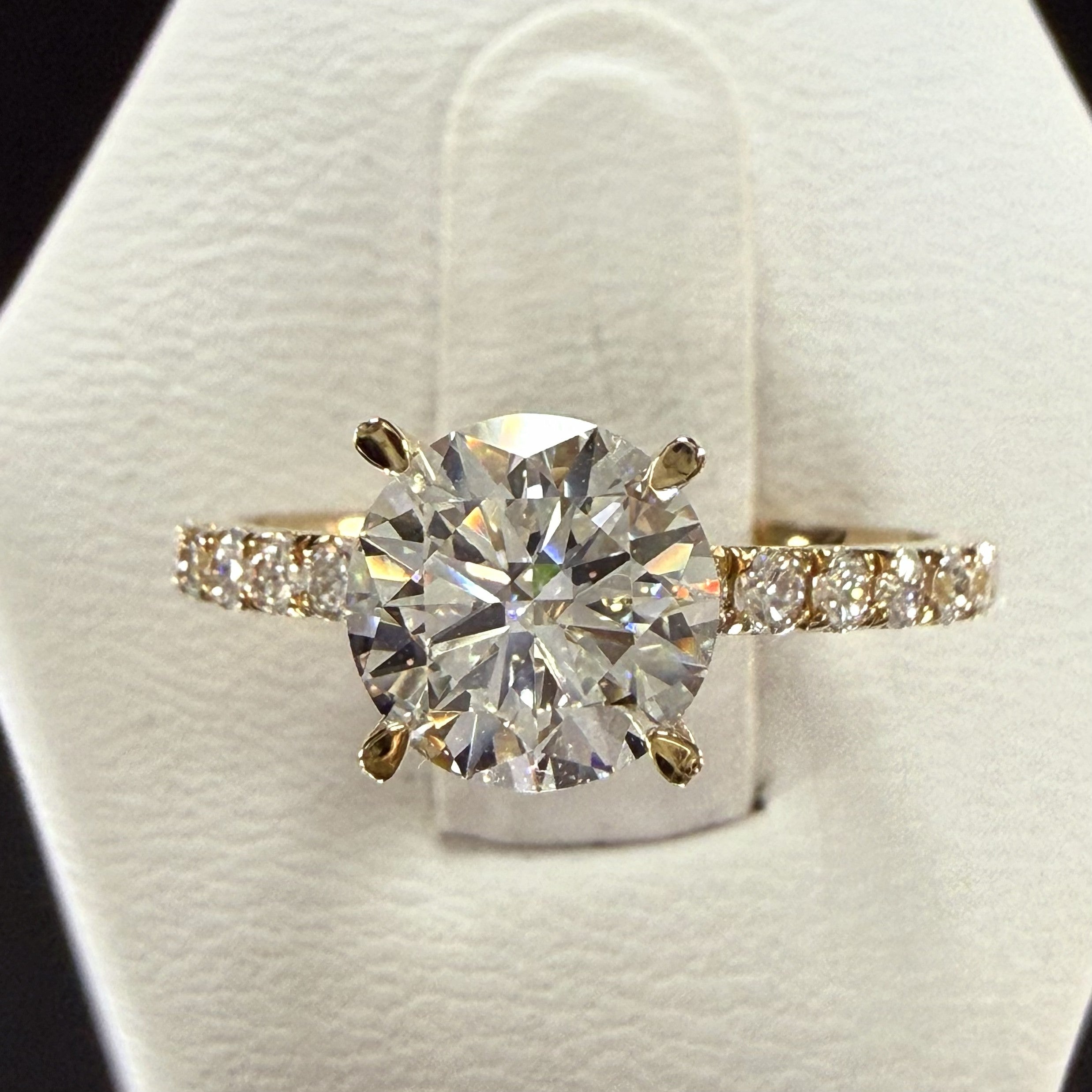 2ct Total Weight Round Cut Lab Grown Diamond IGI Certified 14K Yellow Gold Engagement Ring