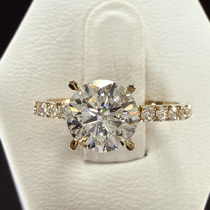 2ct Total Weight Round Cut Lab Grown Diamond IGI Certified 14K Yellow Gold Engagement Ring