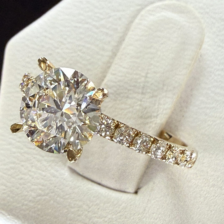2ct Total Weight Round Cut Lab Grown Diamond IGI Certified 14K Yellow Gold Engagement Ring