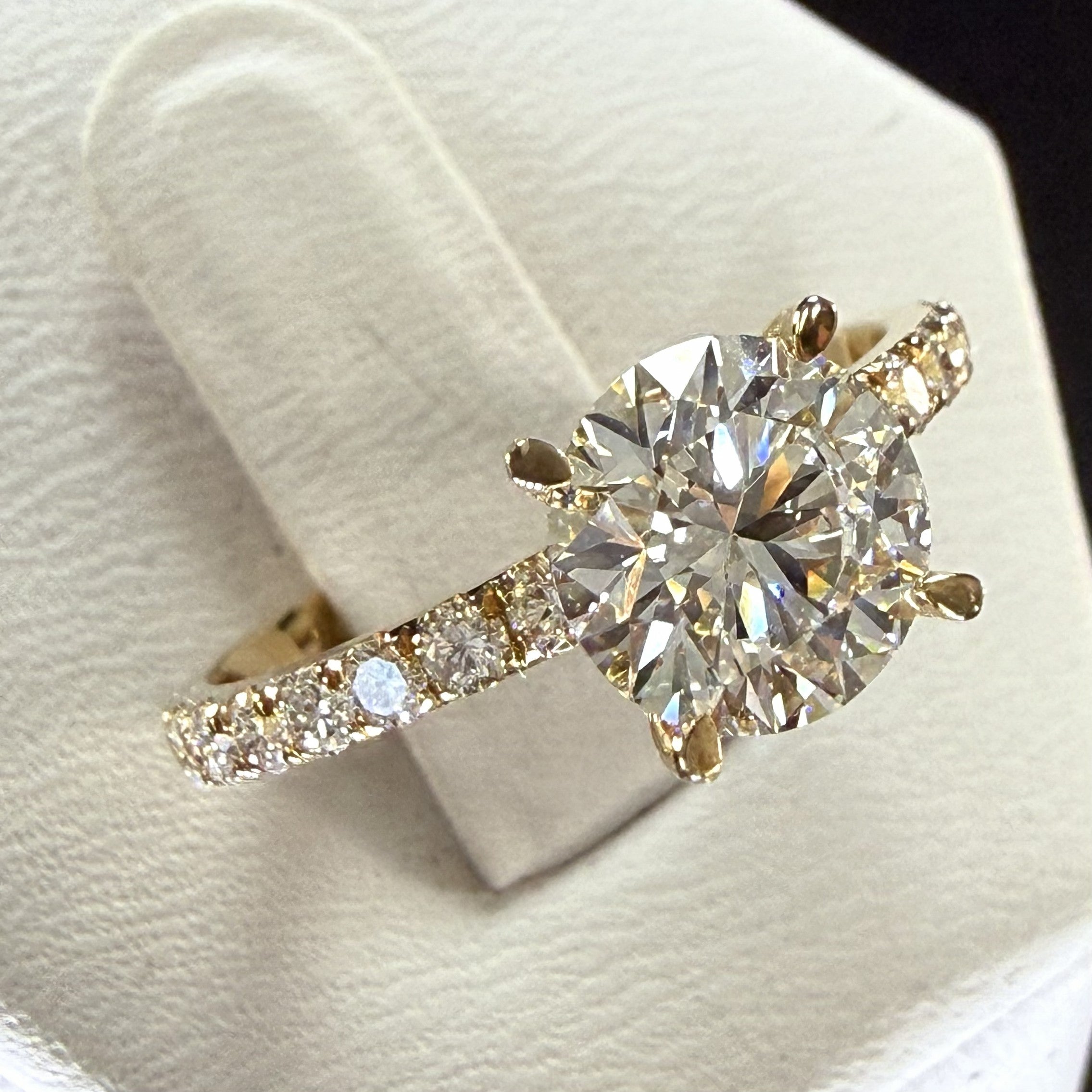 2ct Total Weight Round Cut Lab Grown Diamond IGI Certified 14K Yellow Gold Engagement Ring