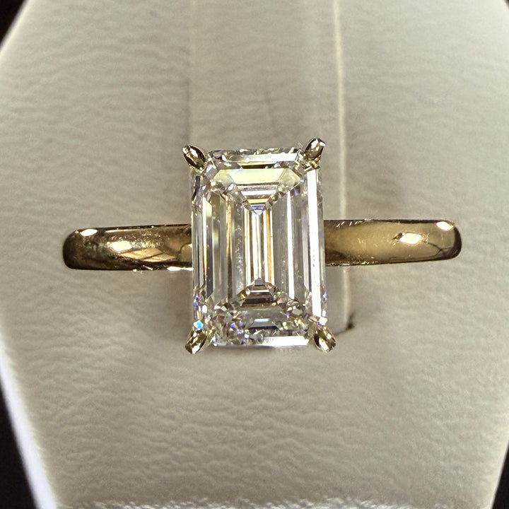 1.5ct Elongated Emerald Cut Lab Grown Diamond IGI Certified 14K Yellow Gold Engagement Ring