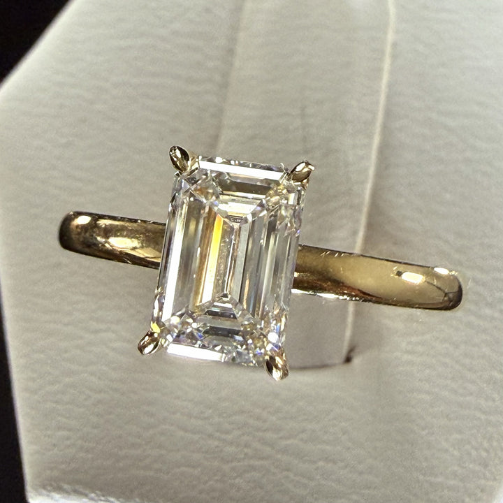 1.5ct Elongated Emerald Cut Lab Grown Diamond IGI Certified 14K Yellow Gold Engagement Ring
