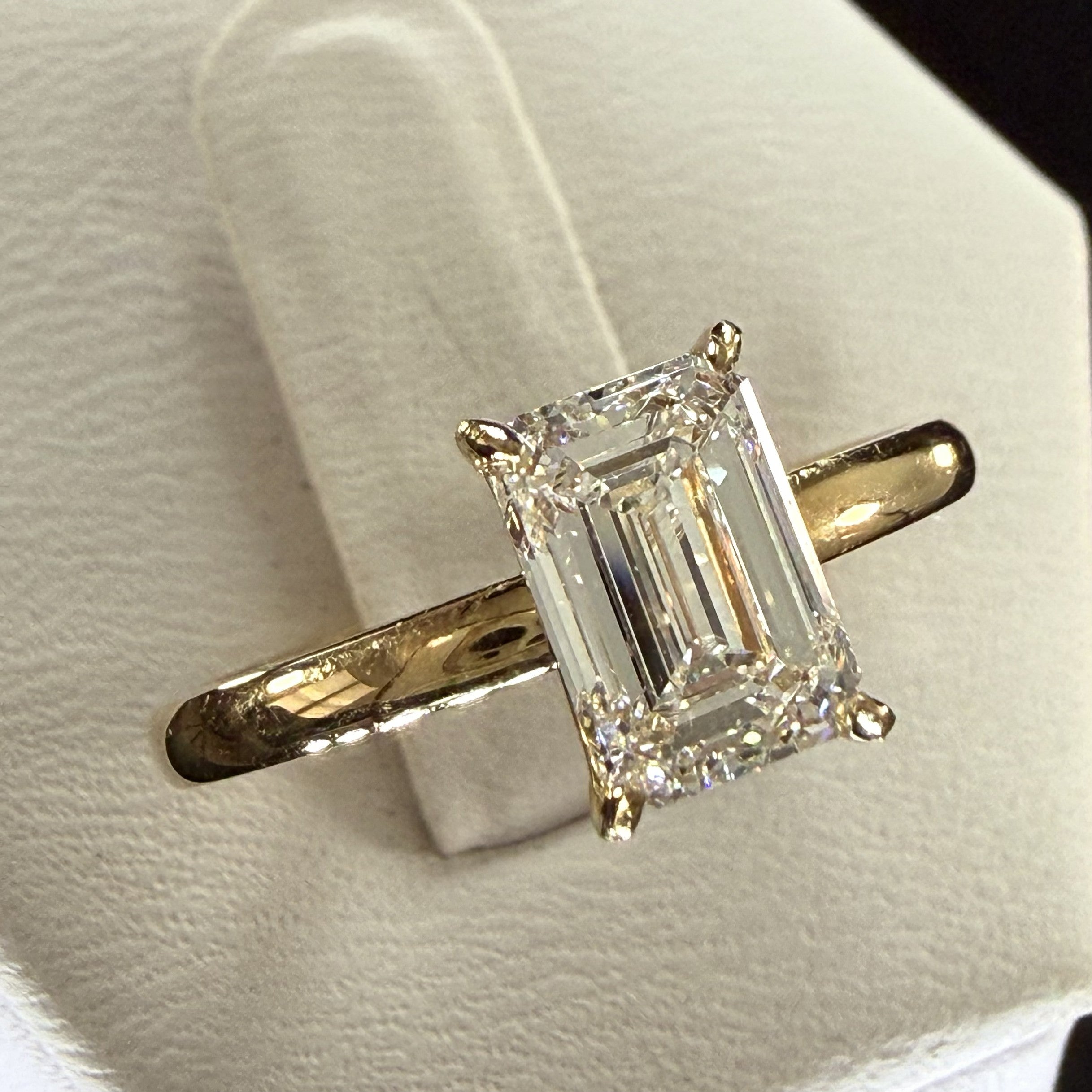 1.5ct Elongated Emerald Cut Lab Grown Diamond IGI Certified 14K Yellow Gold Engagement Ring