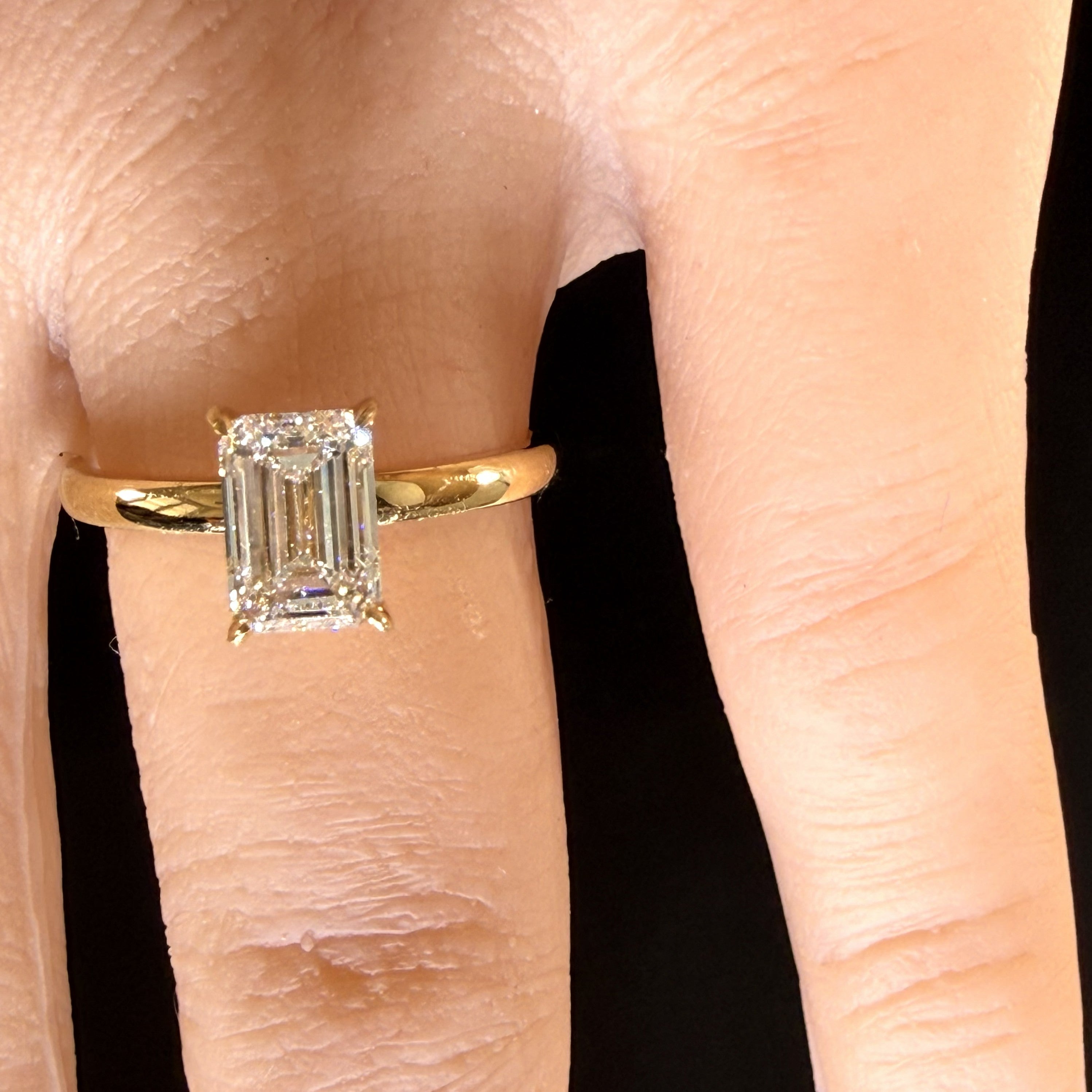 1.5ct Elongated Emerald Cut Lab Grown Diamond IGI Certified 14K Yellow Gold Engagement Ring