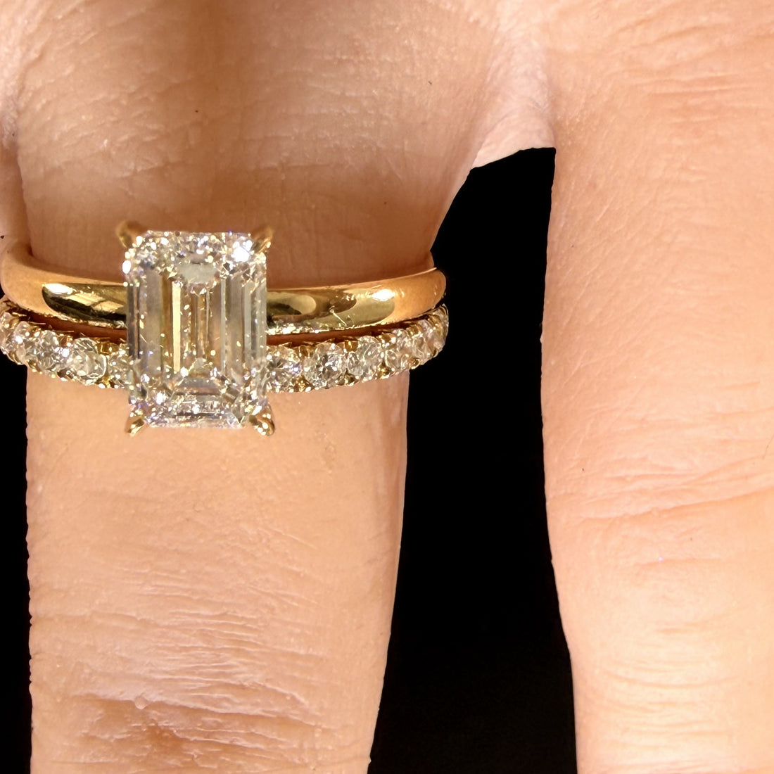 1.5ct Elongated Emerald Cut Lab Grown Diamond IGI Certified 14K Yellow Gold Engagement Ring
