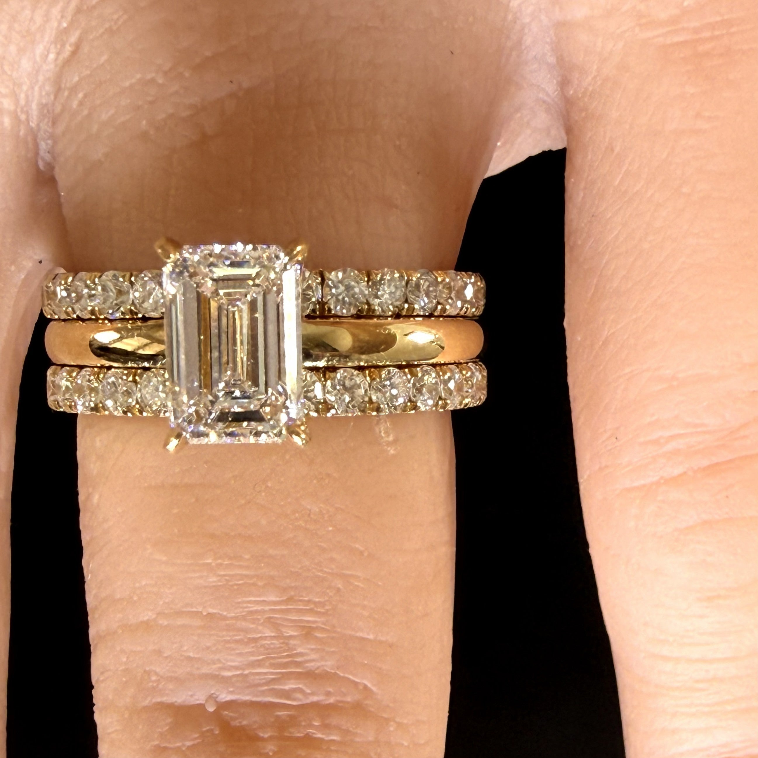 1.5ct Elongated Emerald Cut Lab Grown Diamond IGI Certified 14K Yellow Gold Engagement Ring