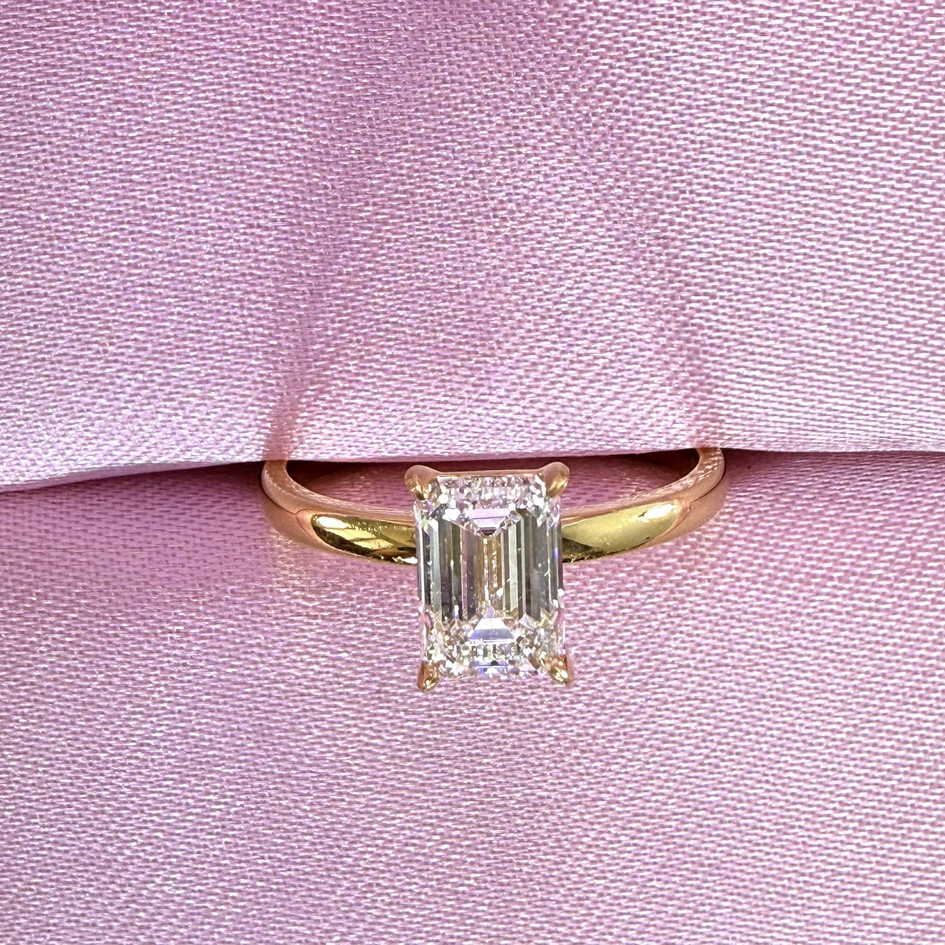 1.5ct Elongated Emerald Cut Lab Grown Diamond IGI Certified 14K Yellow Gold Engagement Ring