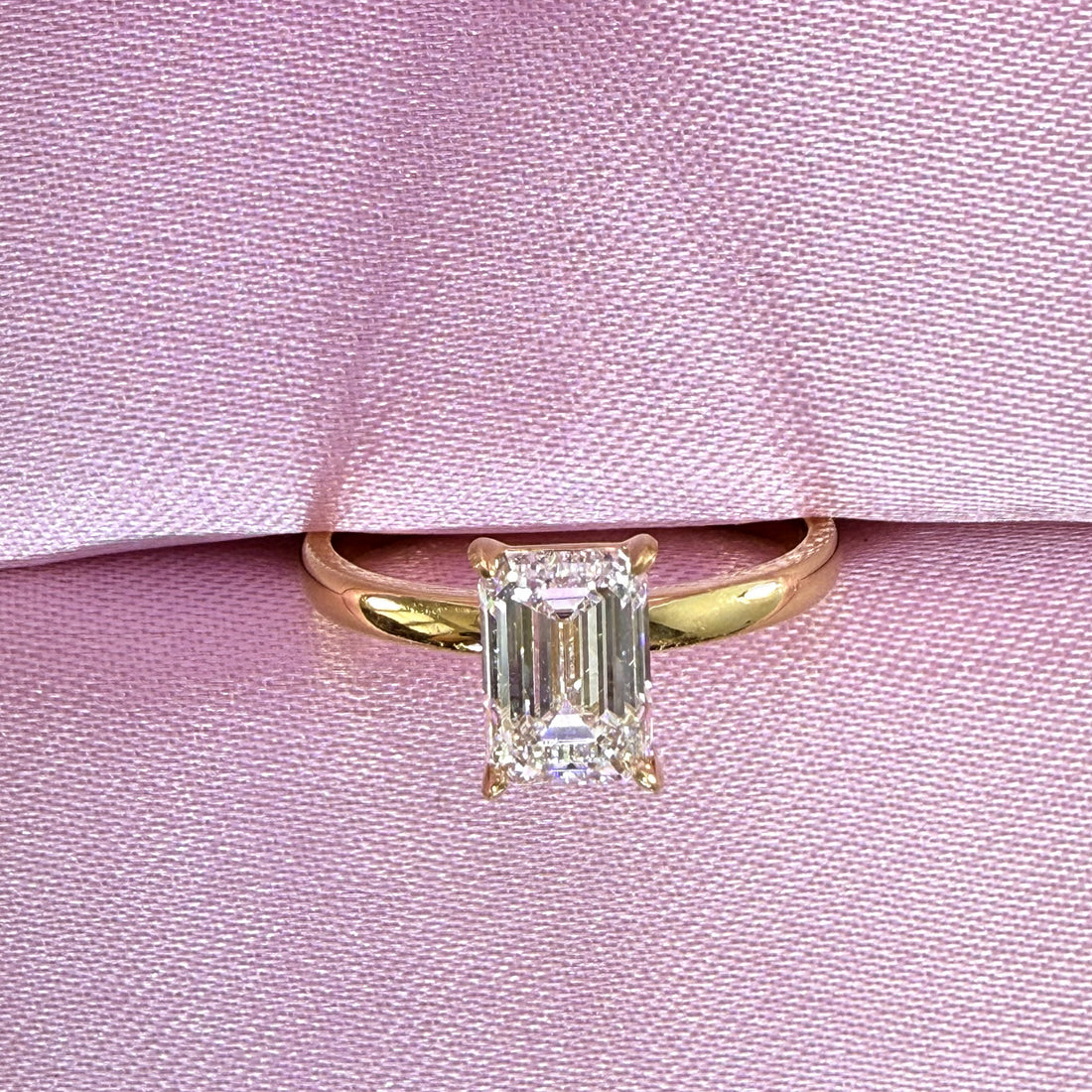 1.5ct Elongated Emerald Cut Lab Grown Diamond IGI Certified 14K Yellow Gold Engagement Ring