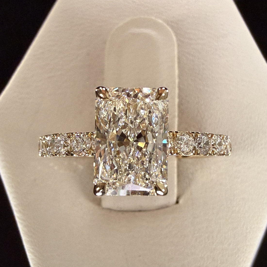 2.27ct Total Weight Radiant Cut Lab Grown Diamond IGI Certified14K Yellow Gold Engagement Ring