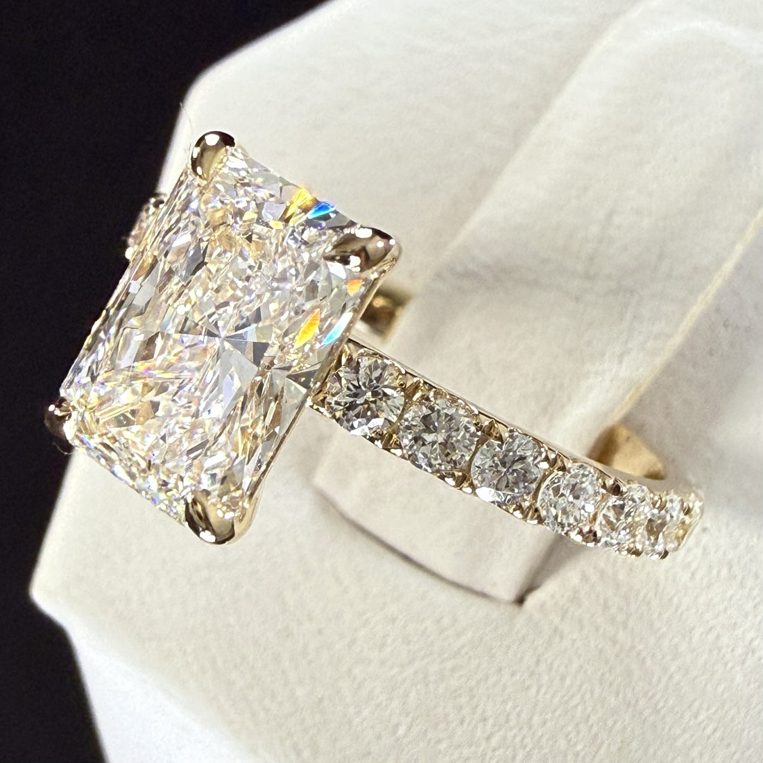 2.27ct Total Weight Radiant Cut Lab Grown Diamond IGI Certified14K Yellow Gold Engagement Ring