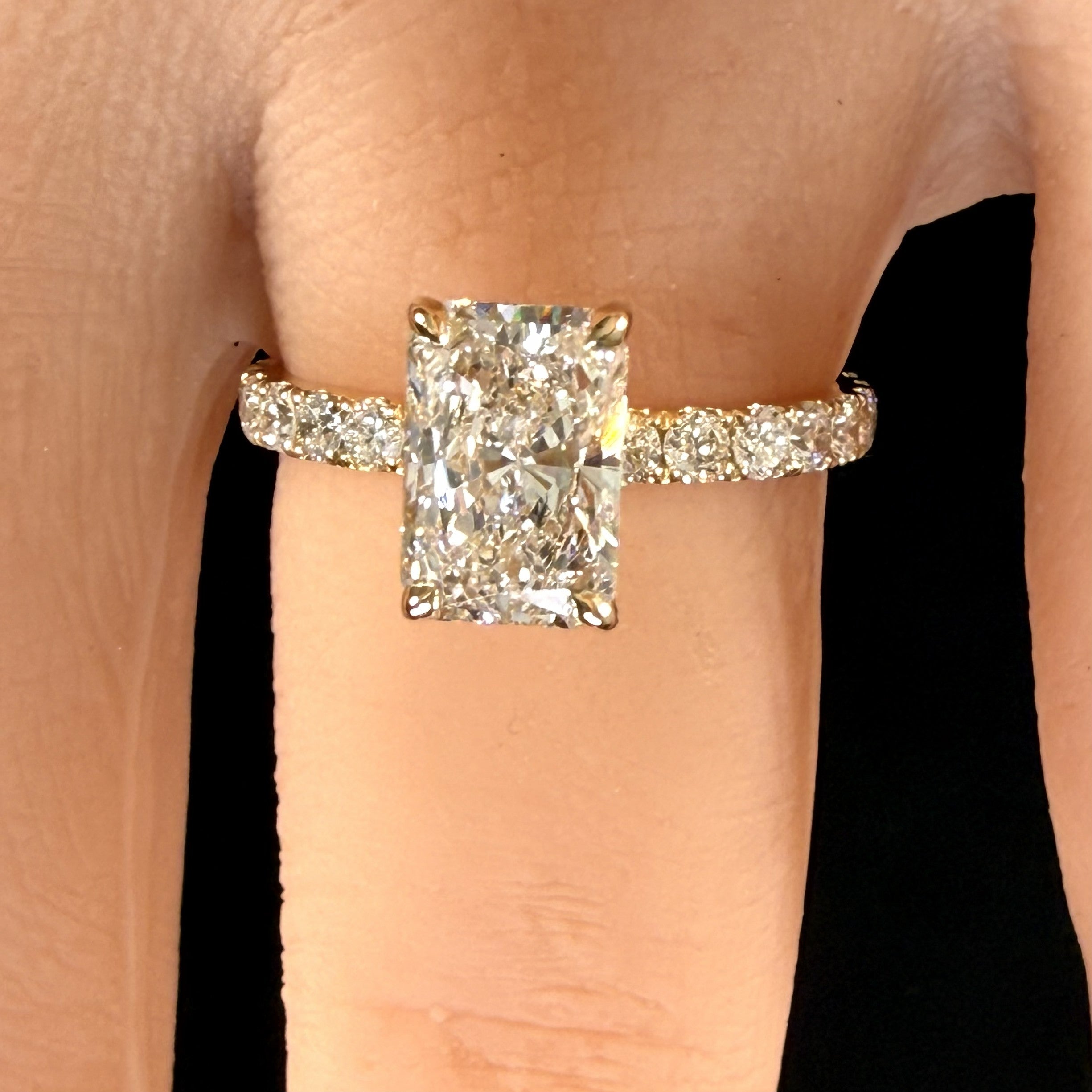 2.27ct Total Weight Radiant Cut Lab Grown Diamond IGI Certified14K Yellow Gold Engagement Ring