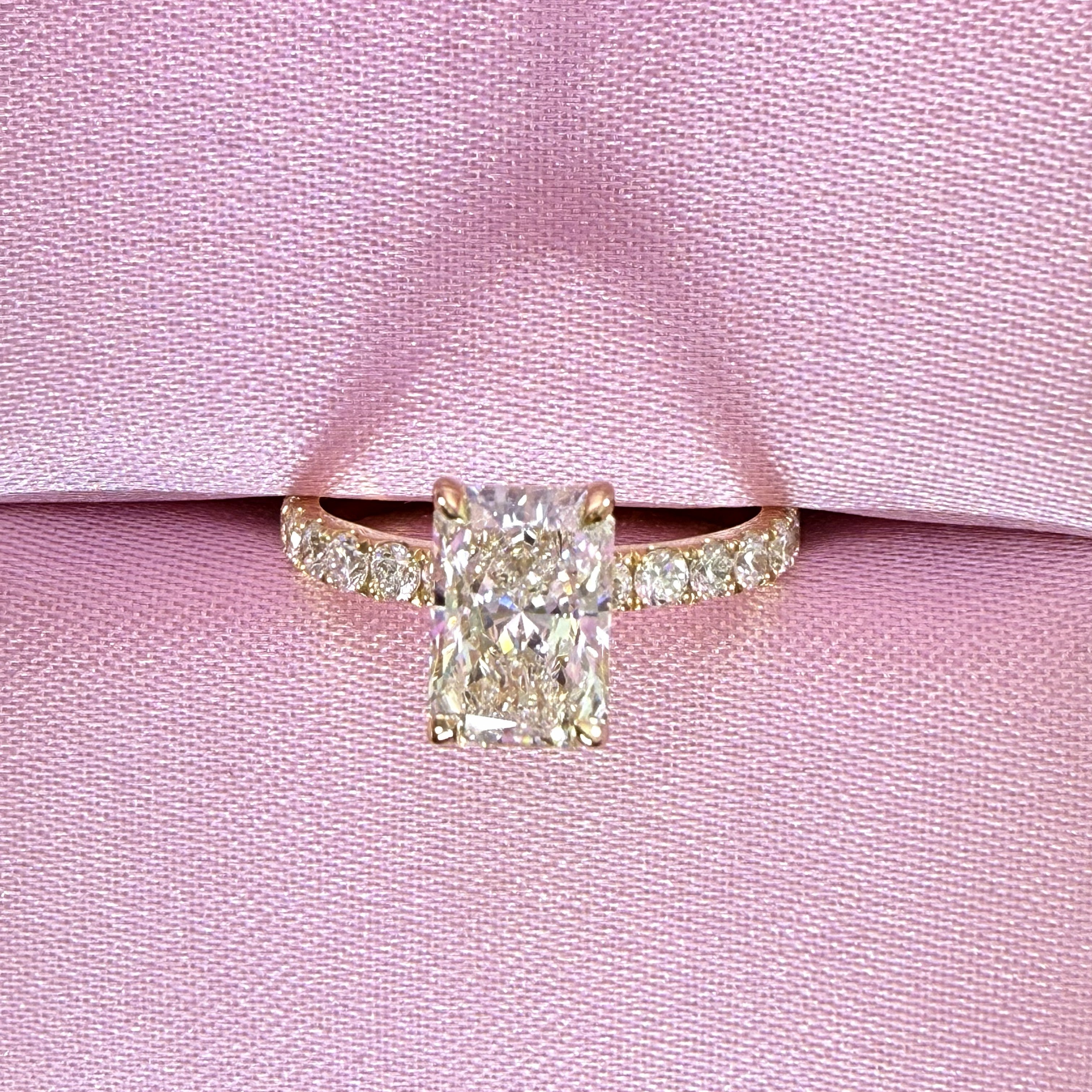 2.27ct Total Weight Radiant Cut Lab Grown Diamond IGI Certified14K Yellow Gold Engagement Ring