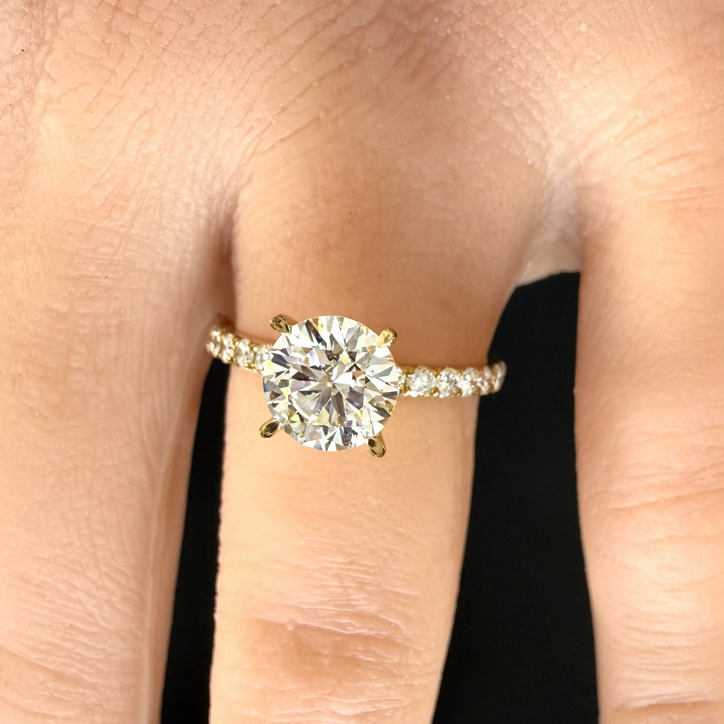 2ct Total Weight Round Cut Lab Grown Diamond IGI Certified 14K Yellow Gold Engagement Ring