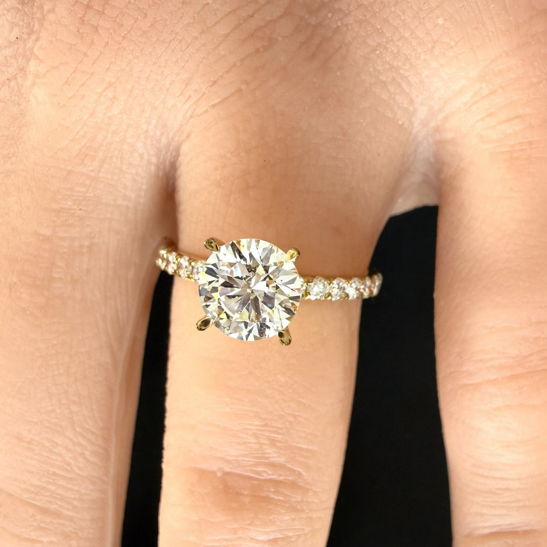 2ct Total Weight Round Cut Lab Grown Diamond IGI Certified 14K Yellow Gold Engagement Ring