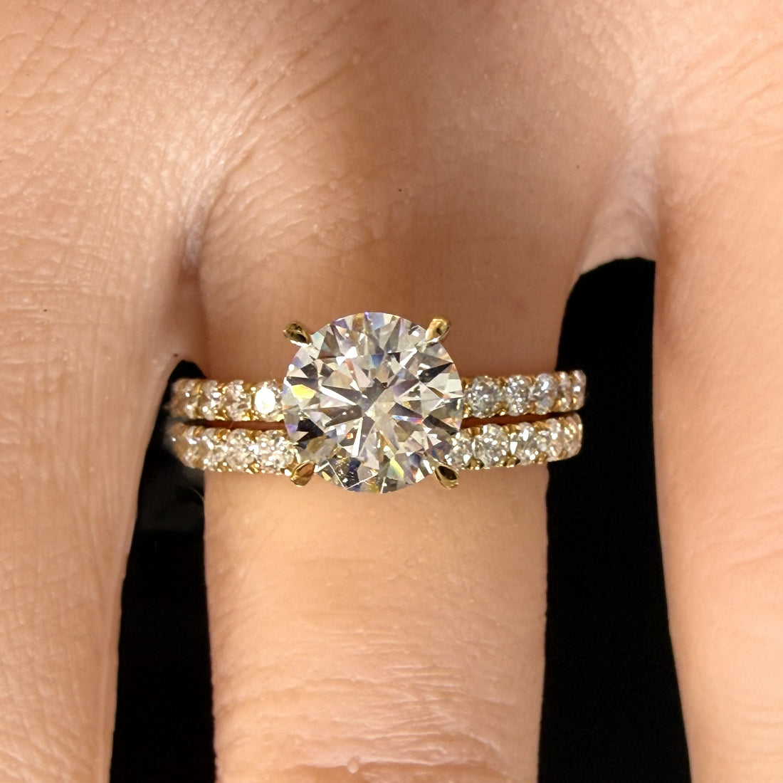 2ct Total Weight Round Cut Lab Grown Diamond IGI Certified 14K Yellow Gold Engagement Ring