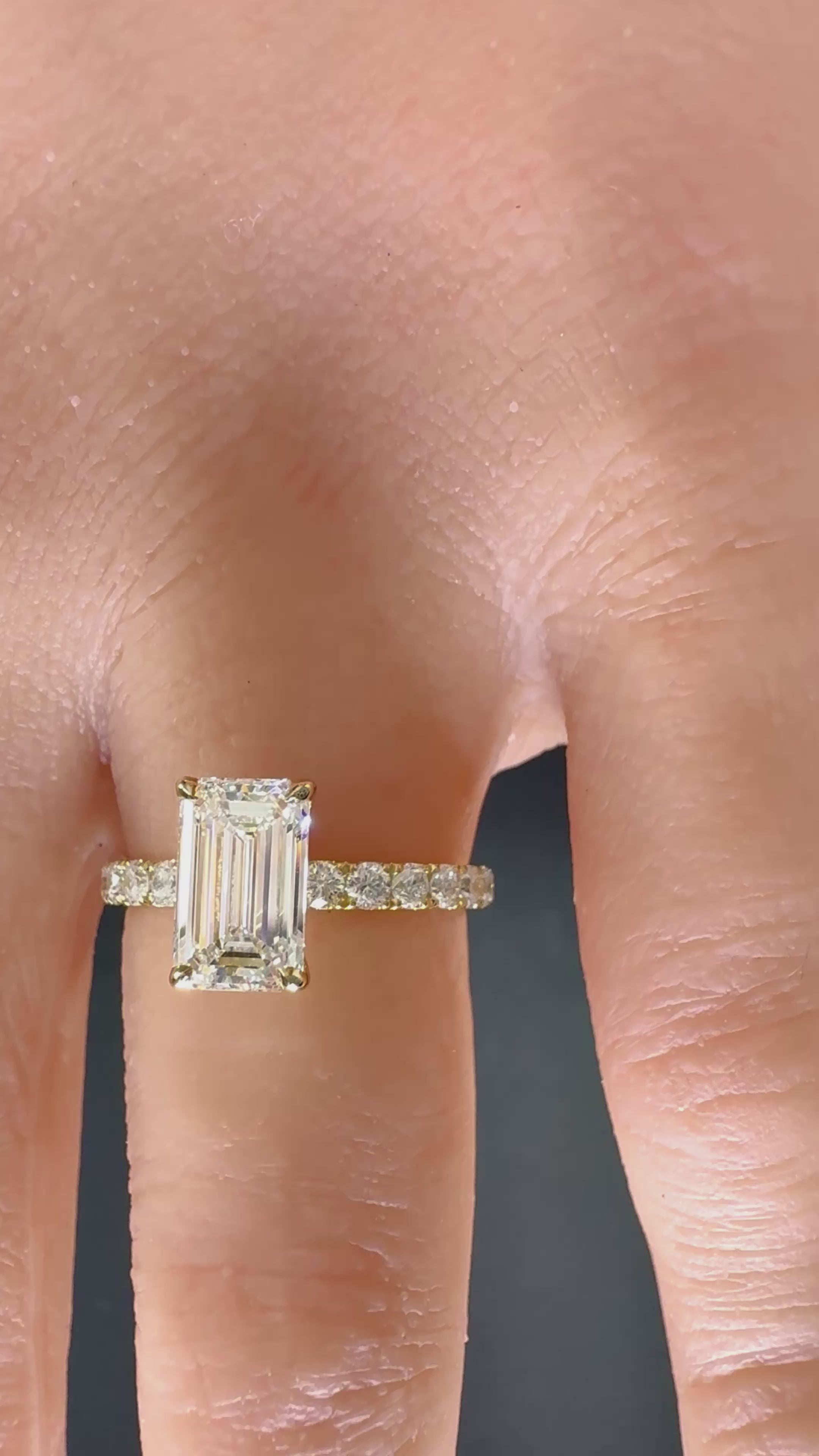 2.25 CTTW Elongated Emerald Cut Lab Grown Diamond IGI Certified 14K Pave Yellow Gold Engagement Ring