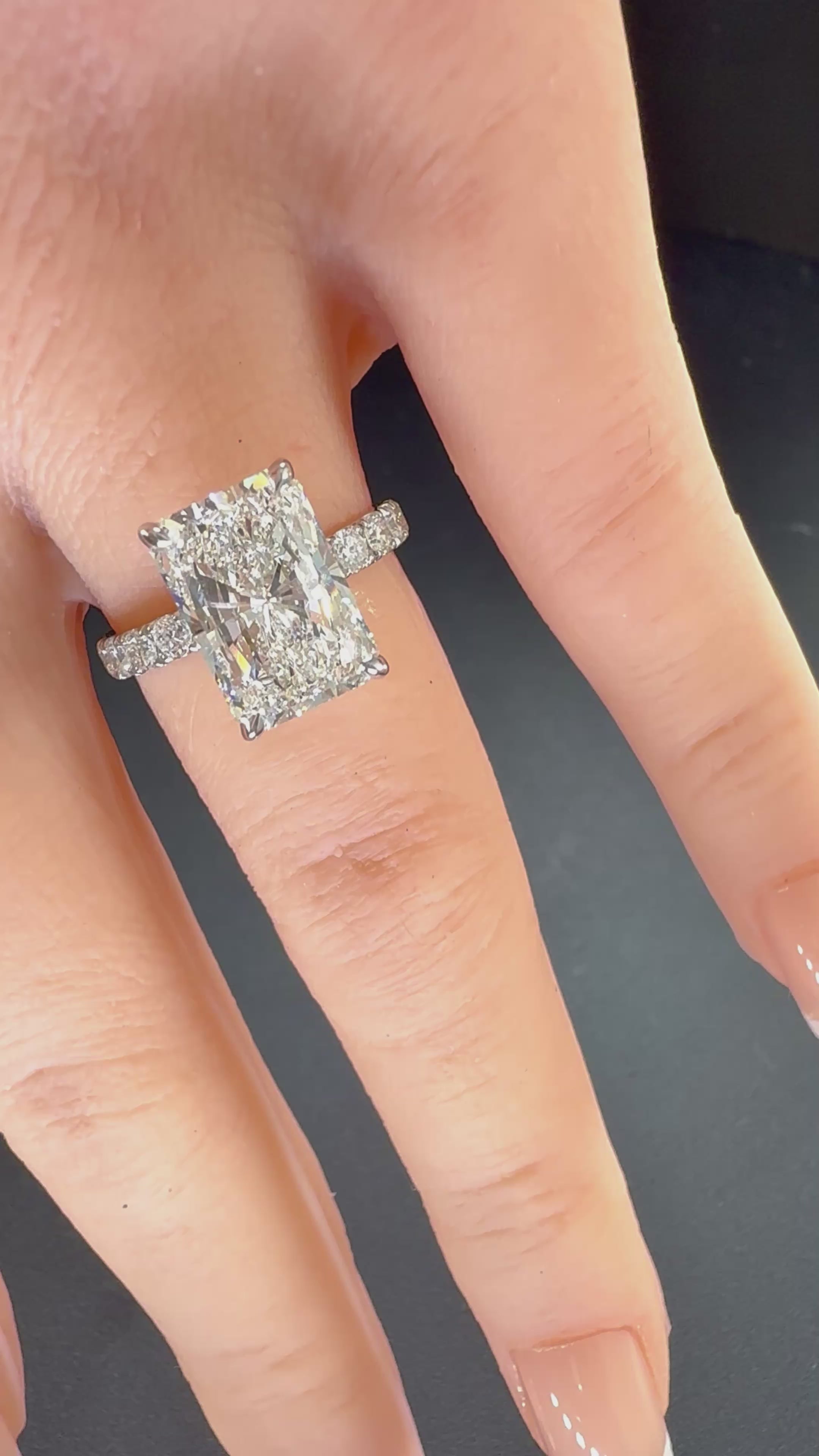 Radiant Cut Lab Grown Diamond Engagement Ring | 5.05ct IGI Certified | 14K White Gold Pavé
